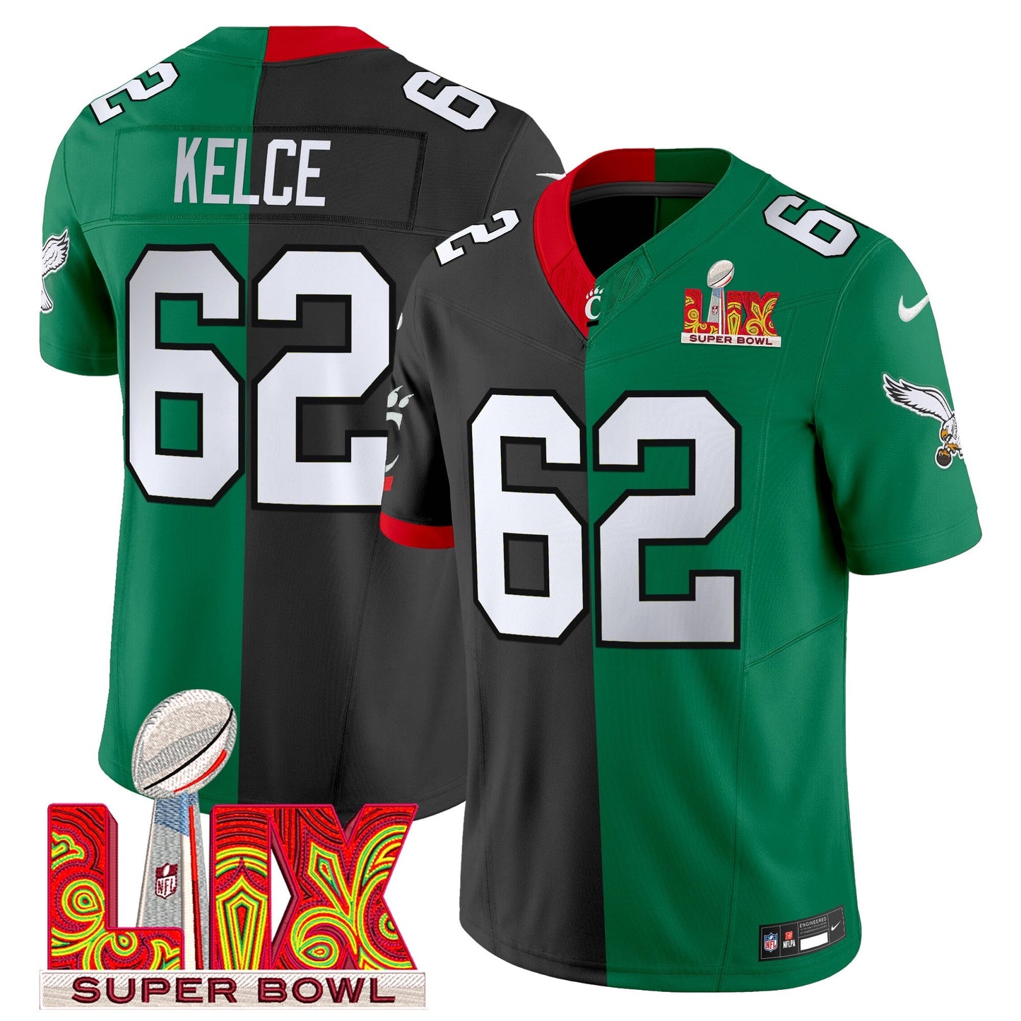 Split PHI Super Bowl LIX & College Football Vapor Limited Jersey - All Stitched