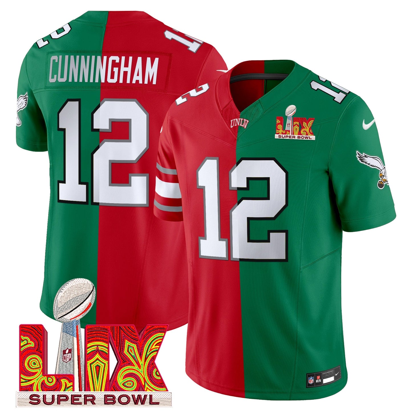Split PHI Super Bowl LIX & College Football Vapor Limited Jersey - All Stitched