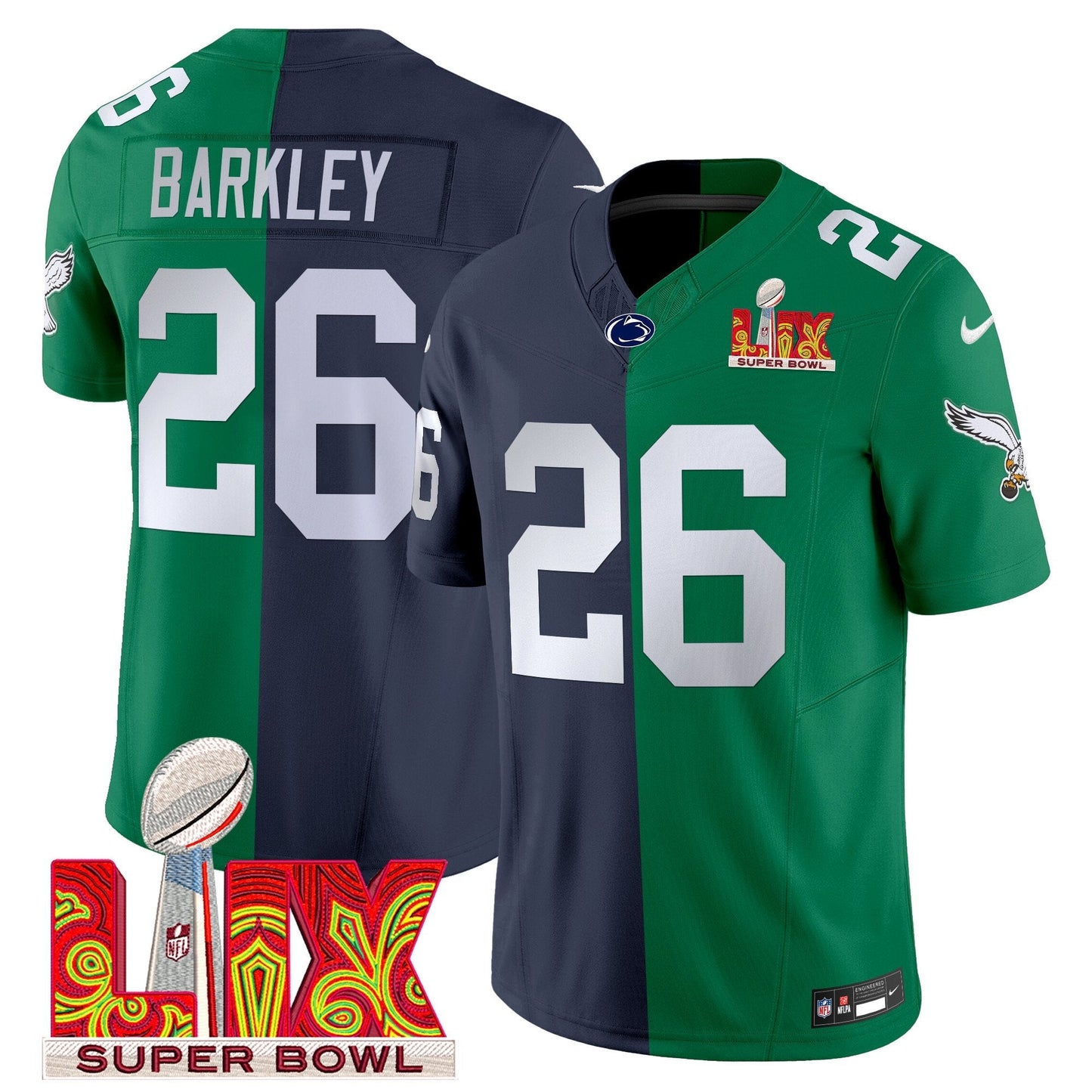 Split PHI Super Bowl LIX & College Football Vapor Limited Jersey - All Stitched