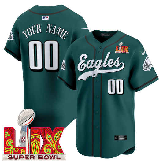 PHI Midnight Green Super Bowl LIX Vapor Baseball Custom Jersey - All Stitched
