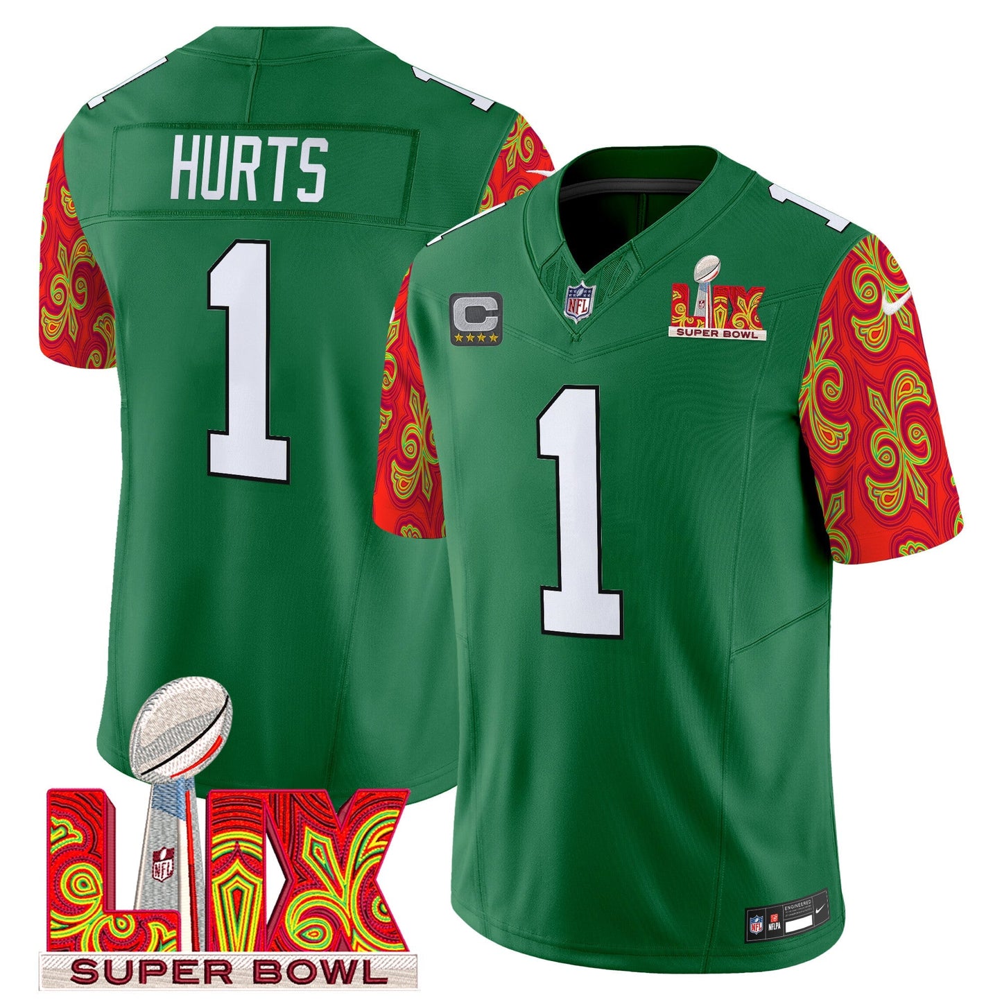 PHI Kelly Green Super Bowl LIX Style Vapor Limited Jersey - All Stitched