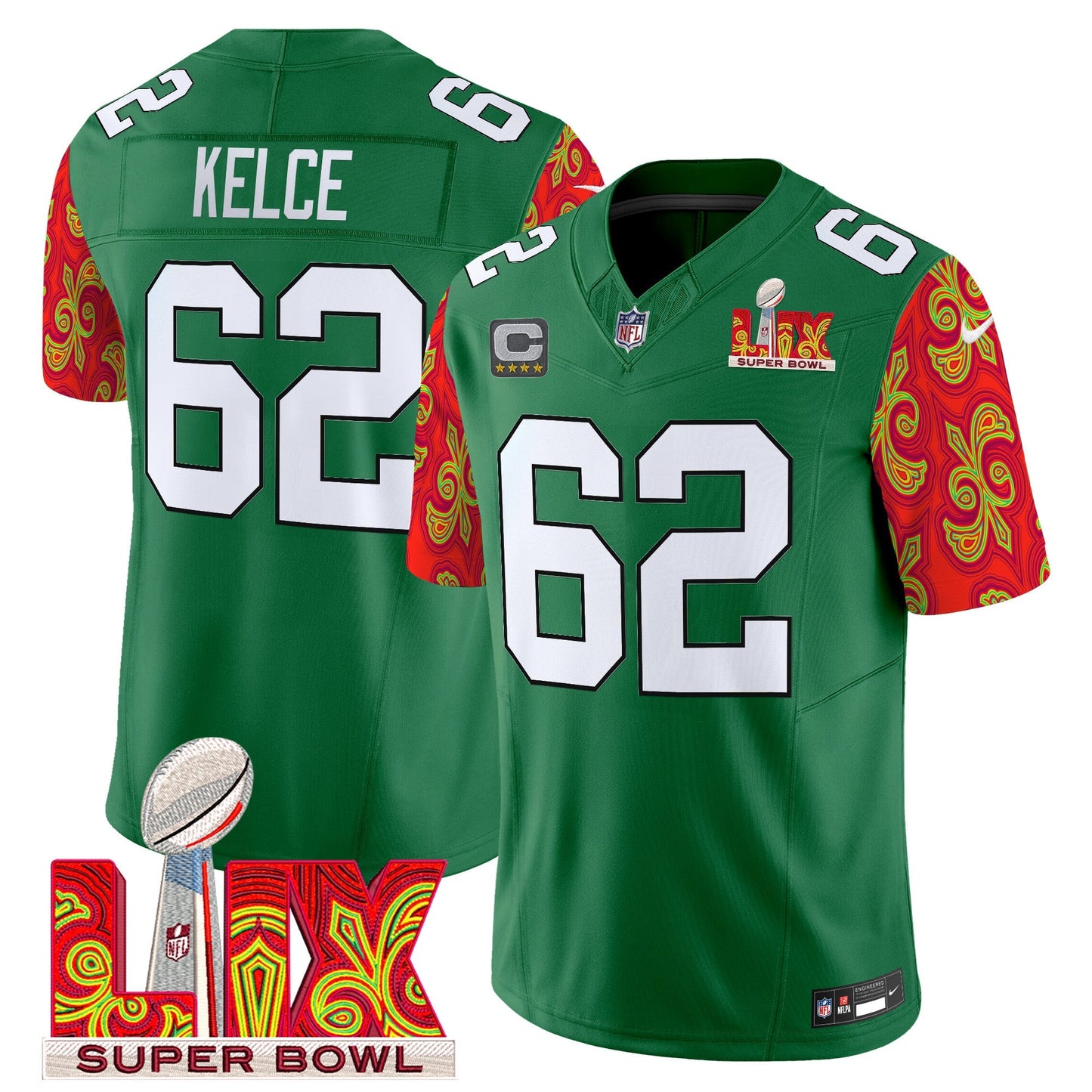 PHI Kelly Green Super Bowl LIX Style Vapor Limited Jersey - All Stitched