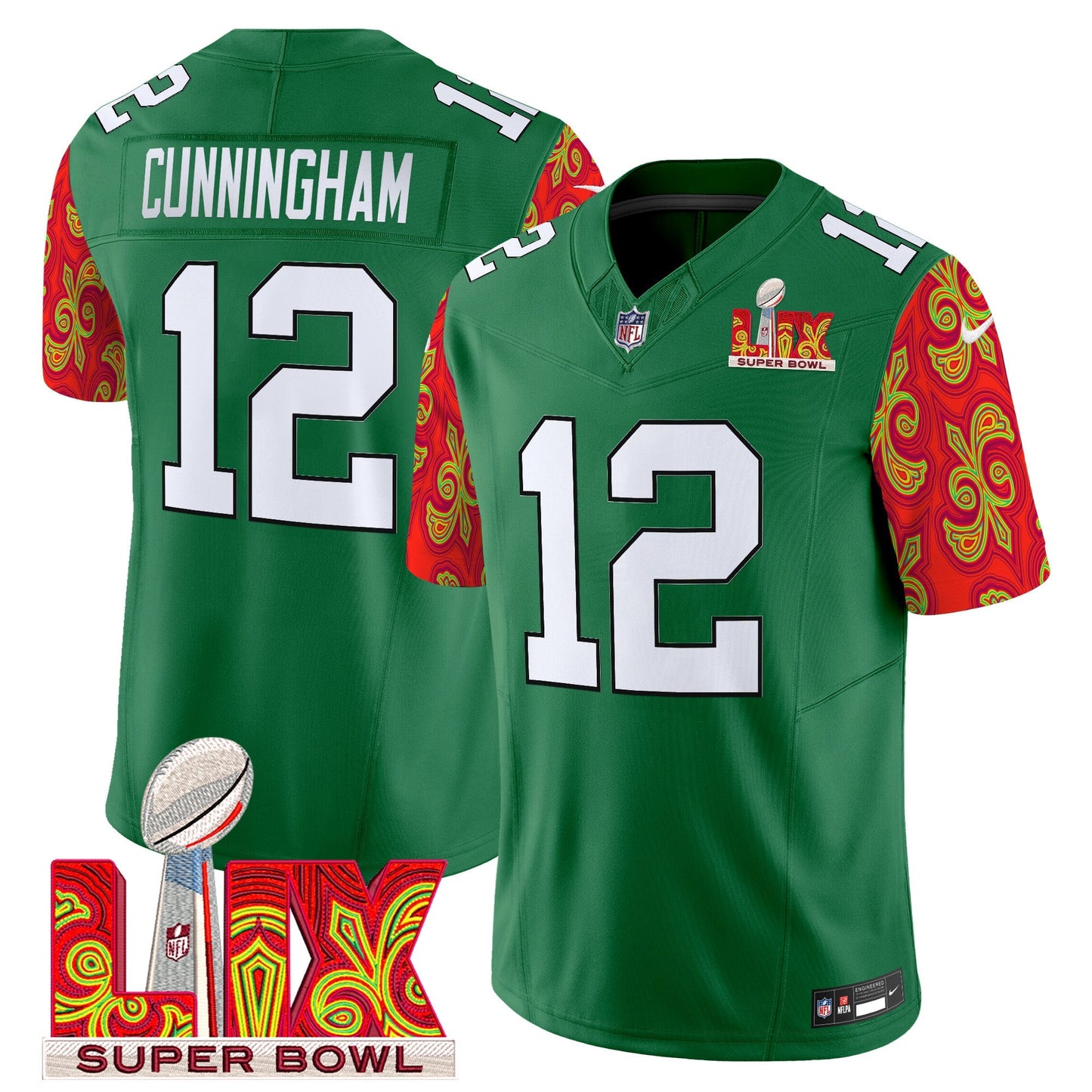 PHI Kelly Green Super Bowl LIX Style Vapor Limited Jersey - All Stitched