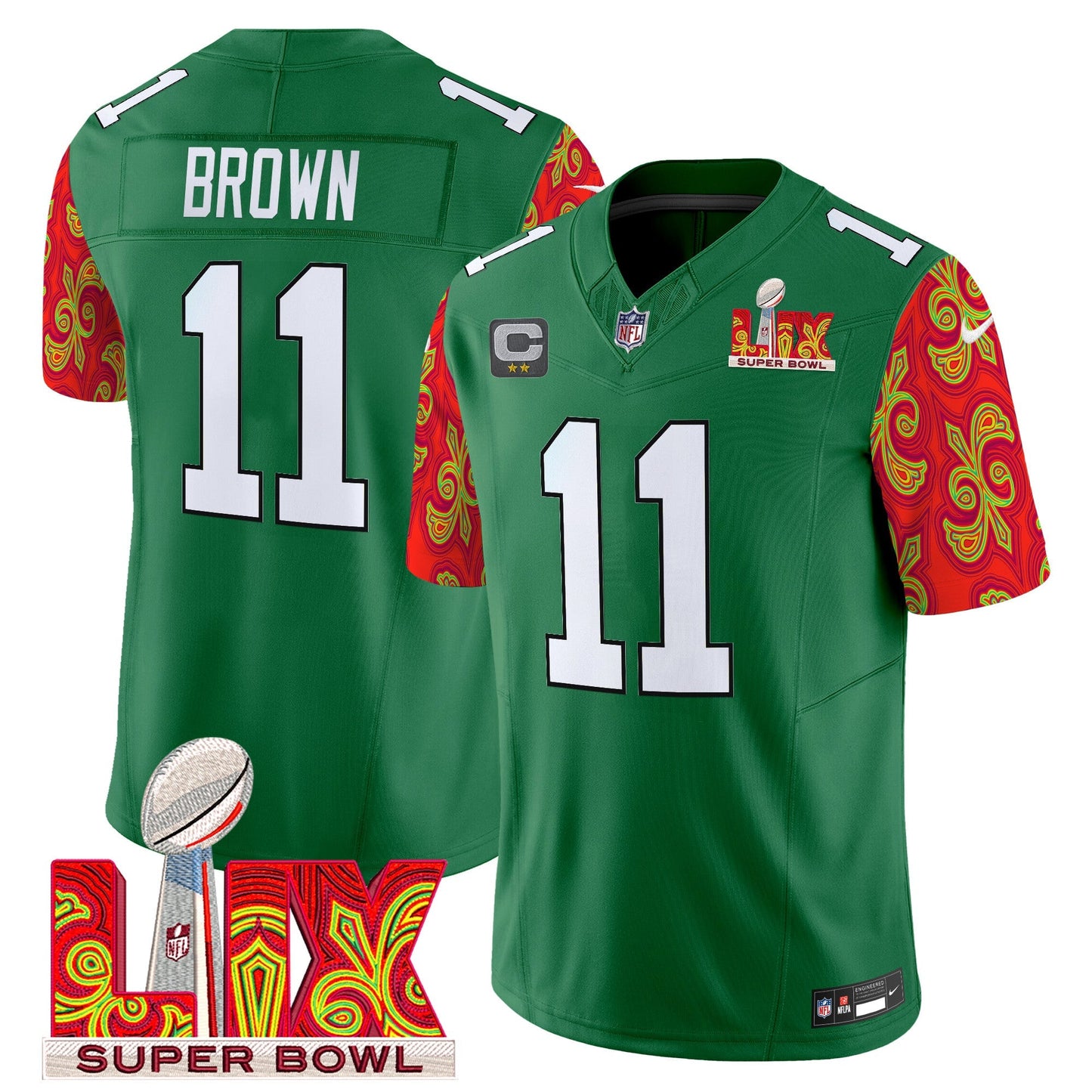 PHI Kelly Green Super Bowl LIX Style Vapor Limited Jersey - All Stitched