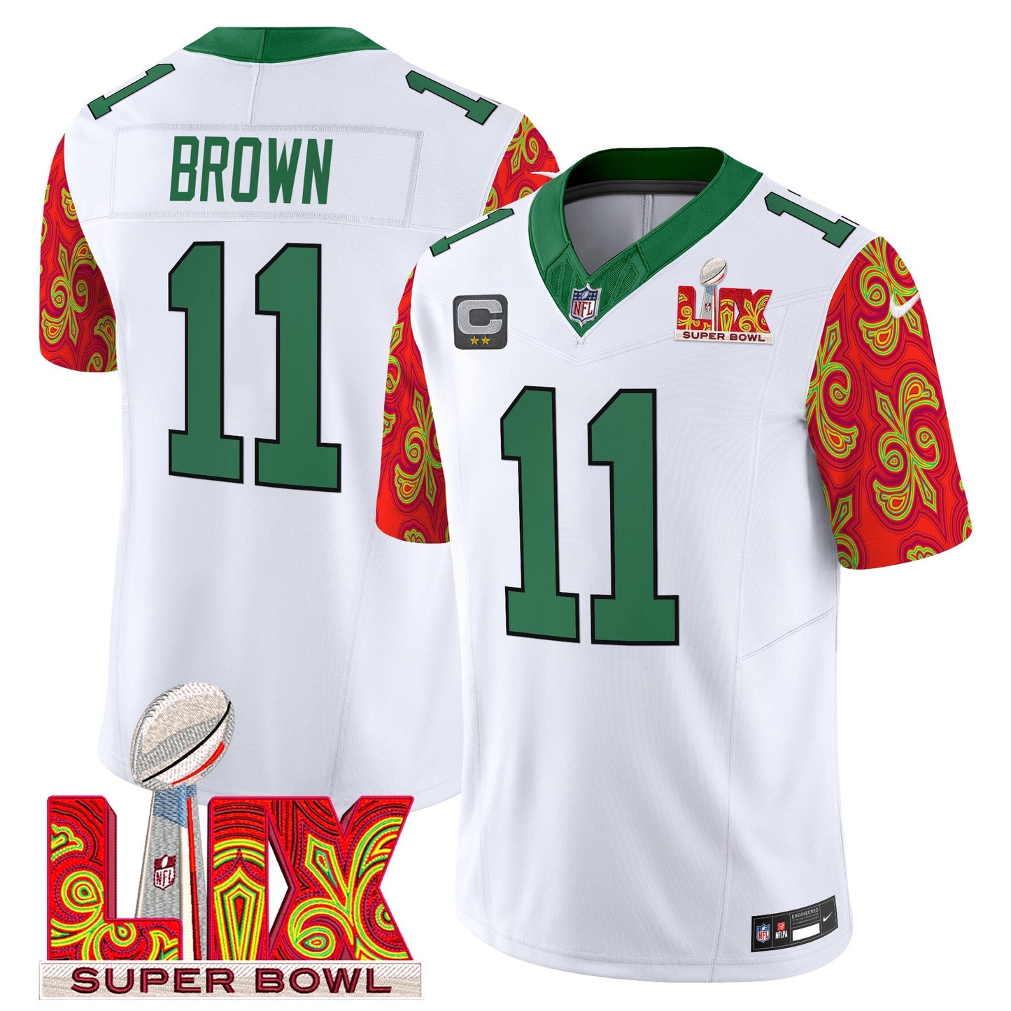 PHI Kelly Green Super Bowl LIX Style Vapor Limited Jersey - All Stitched