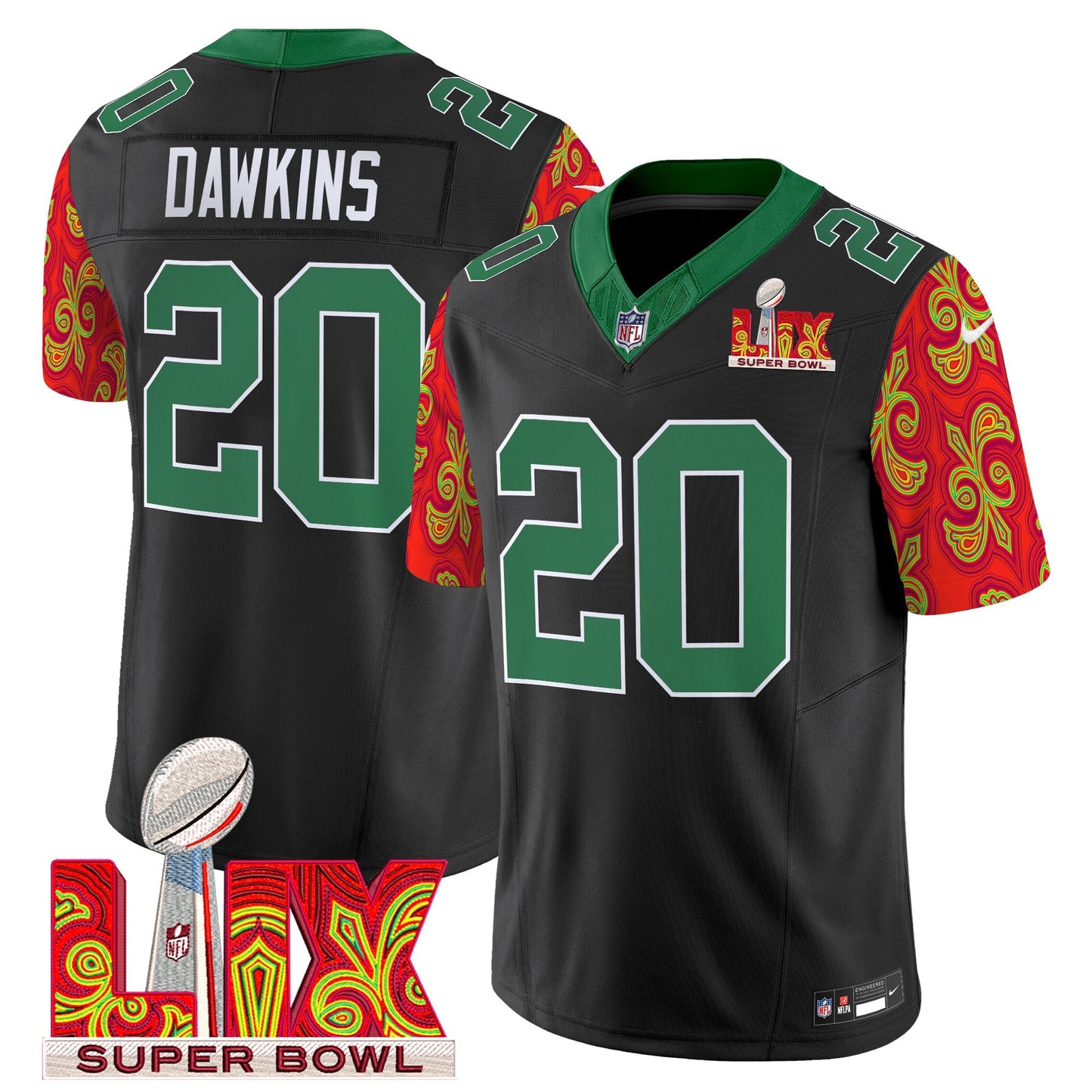 PHI Kelly Green Super Bowl LIX Style Vapor Limited Jersey - All Stitched