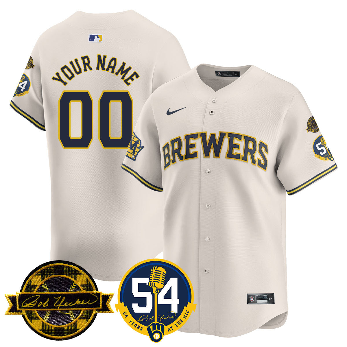 Custom Name/Number MIL Jersey - Bob Uecker, 54 Seasons for Brewers - All Stitched