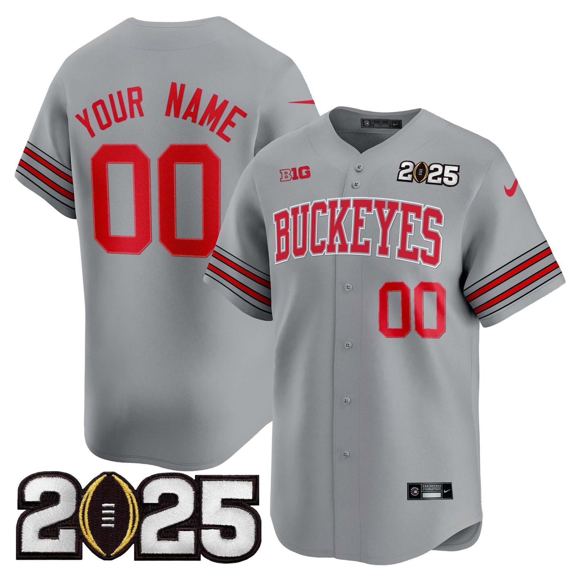 Ohio State Buckeyes 'Heritage Stripe' 2025 CFP Final Patch Vapor Baseball Custom Jersey - All Stitched