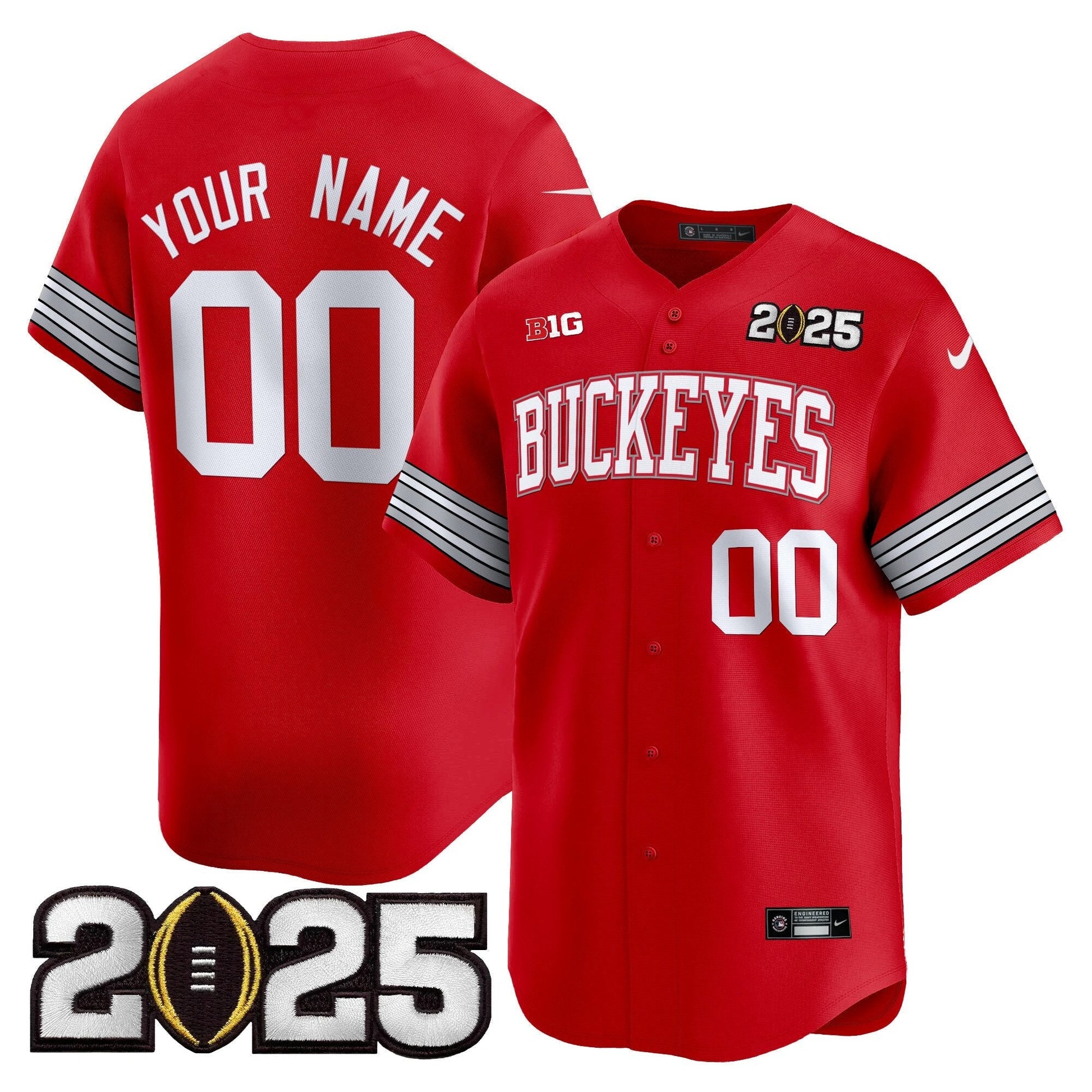 Ohio State Buckeyes 'Heritage Stripe' 2025 CFP Final Patch Vapor Baseball Custom Jersey - All Stitched