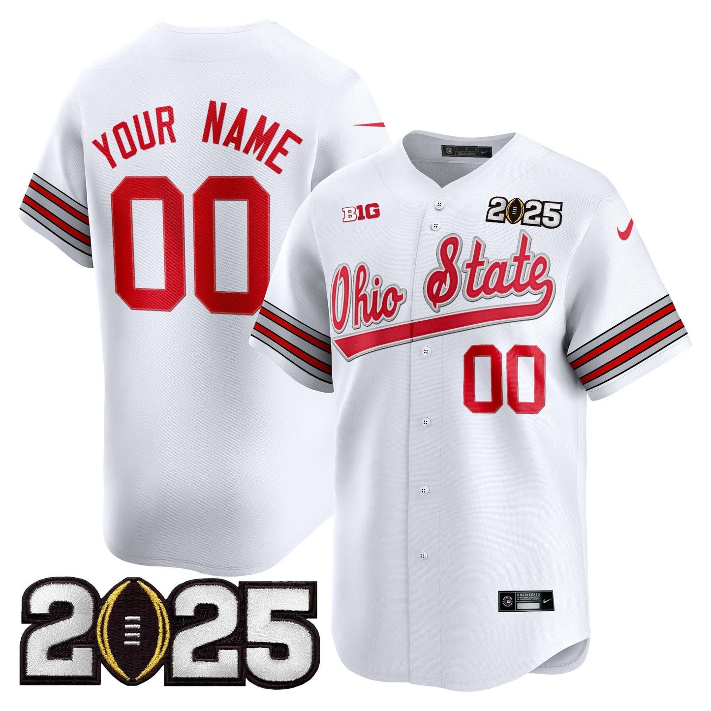 Ohio State Buckeyes 'Heritage Stripe' 2025 CFP Final Patch Vapor Baseball Custom Jersey V2 - All Stitched