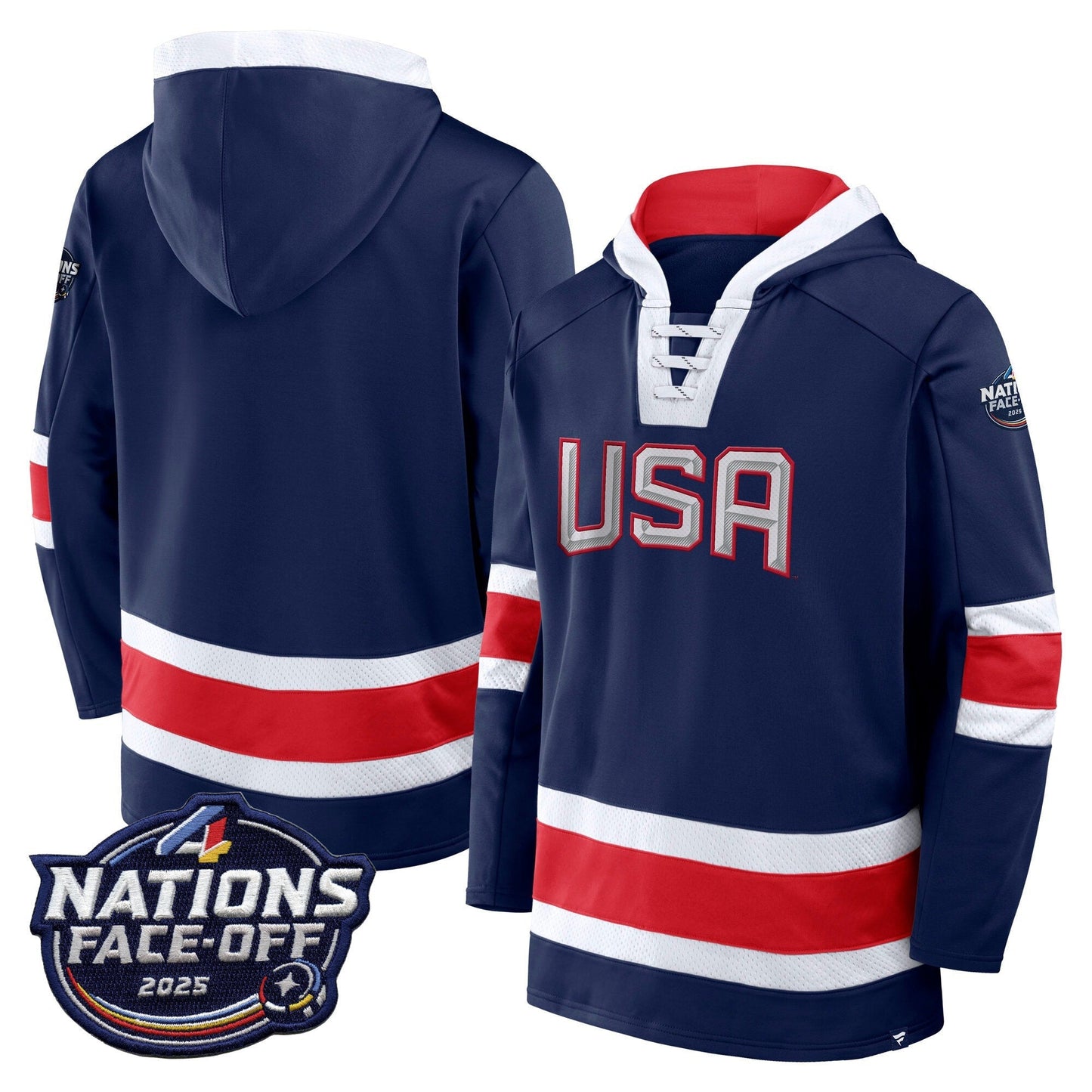 USA 4 Nations Face-Off 2025 Inside Line Pullover Hoodie - All Stitched