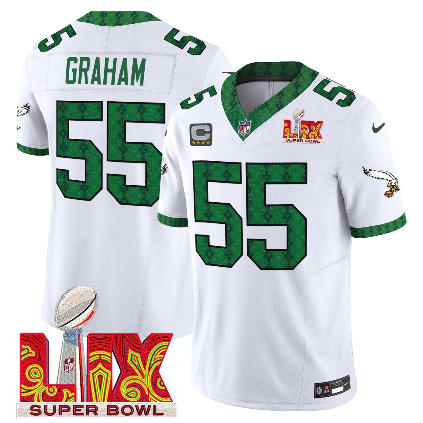 Men's Eagles Kelly Green St. Patrick's Day Super Bowl LIX Patch Vapor Limited Jersey - All Stitched
