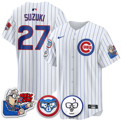 Men's Chicago Cubs Limited Jersey - Harry Caray "Holy Cow" Patch - All Stitched