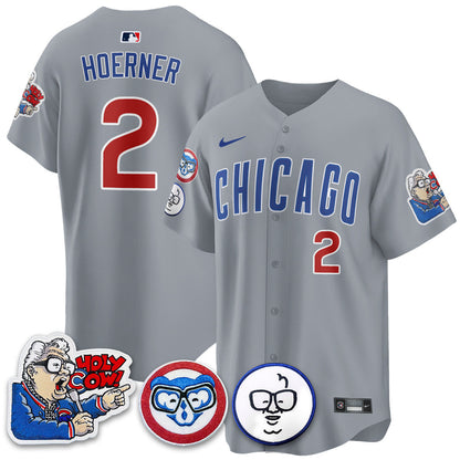 Men's Chicago Cubs Limited Jersey - Harry Caray "Holy Cow" Patch - All Stitched