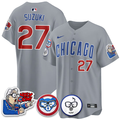 Men's Chicago Cubs Limited Jersey - Harry Caray "Holy Cow" Patch - All Stitched