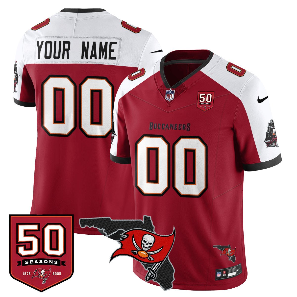 Custom Tampa Bay Buccaneers 50th Season Limited Jersey - All Stitched