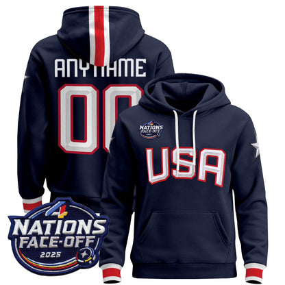 USA 4 Nations Face-Off 2025 Custom Pullover Hoodie - All Stitched