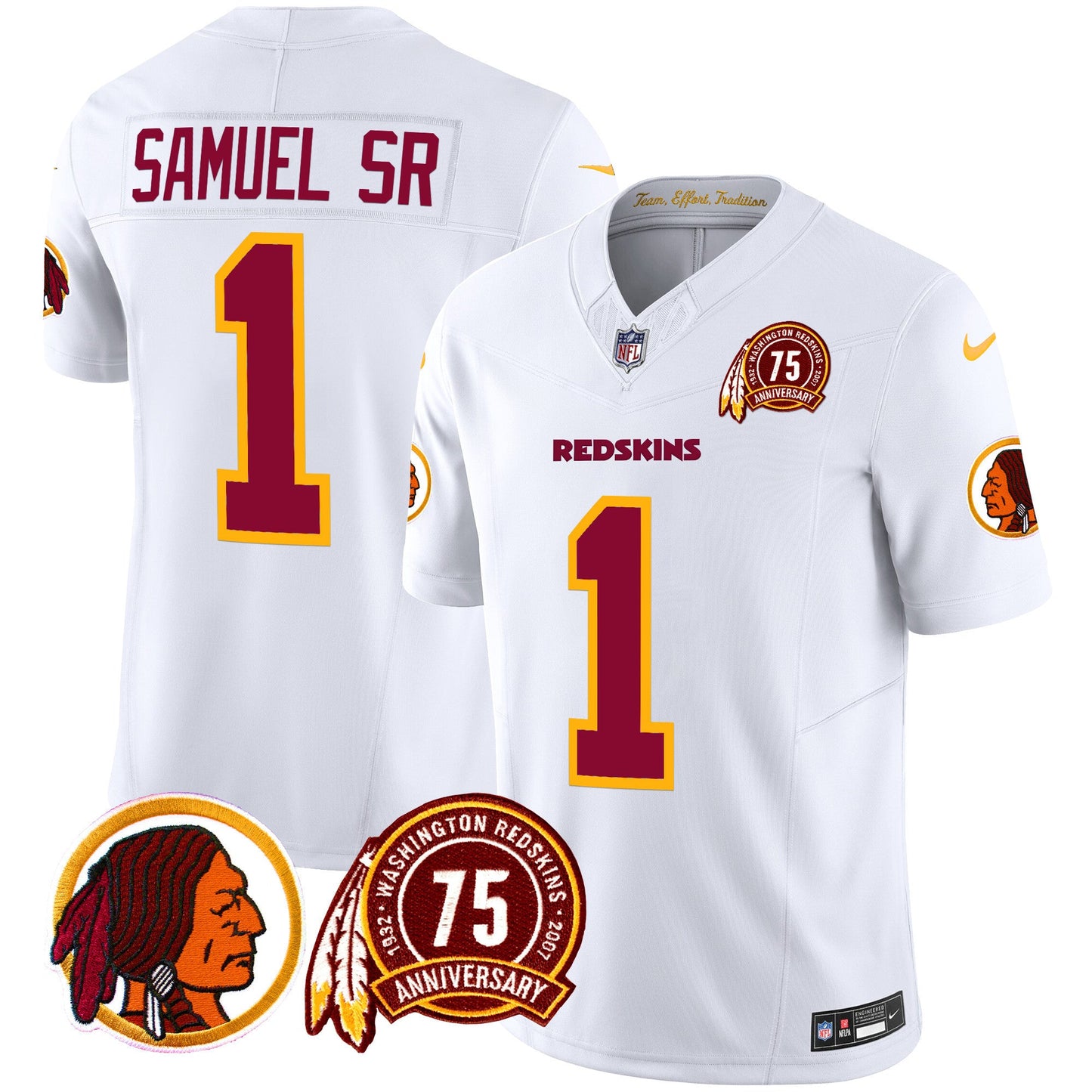 Men's Washington Redskins 75th Patch Throwback Vapor Limited Jersey - All Stitched