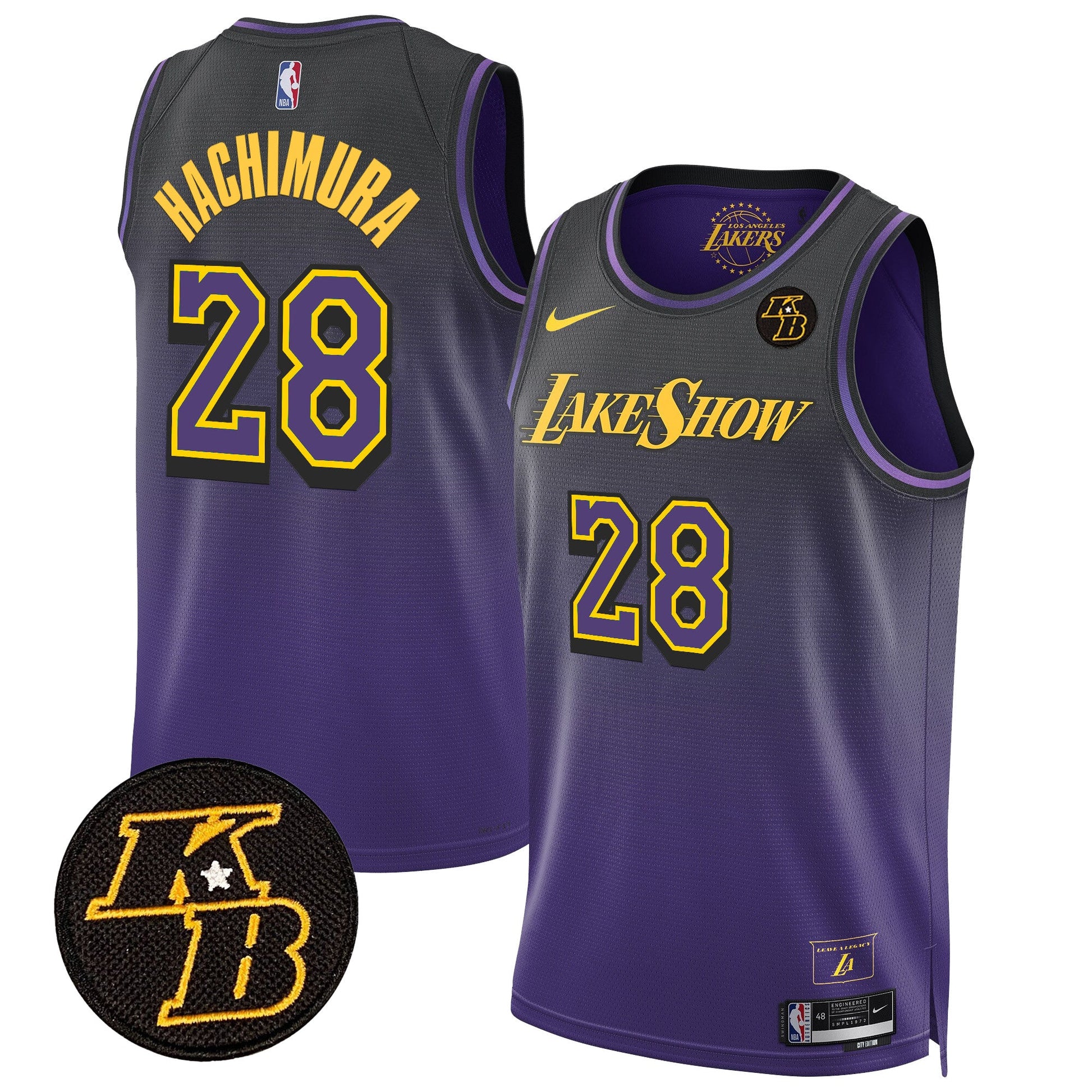 Men's Los Angeles Lakers Kobe Bryant Patch Swingman Jersey - All Stitched
