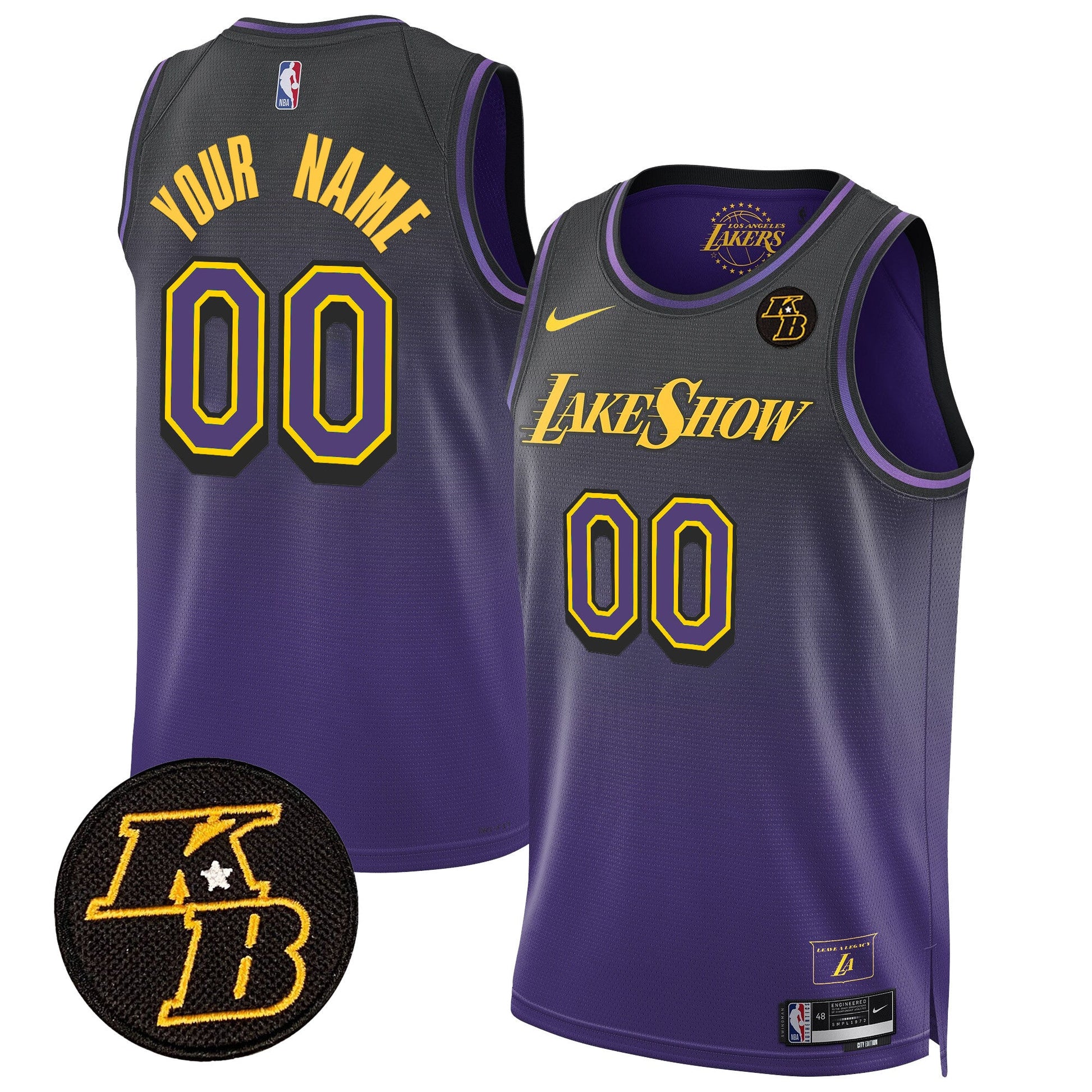Los Angeles Lakers Kobe Bryant Patch Swingman Custom Jersey - All Stitched