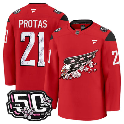 Men's Washington Capitals 50th Anniversary Cherry Blossom Premium Jersey - All Stitched