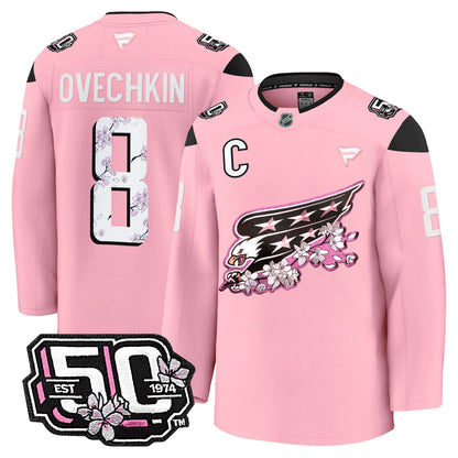 Men's Washington Capitals 50th Anniversary Cherry Blossom Premium Jersey - All Stitched