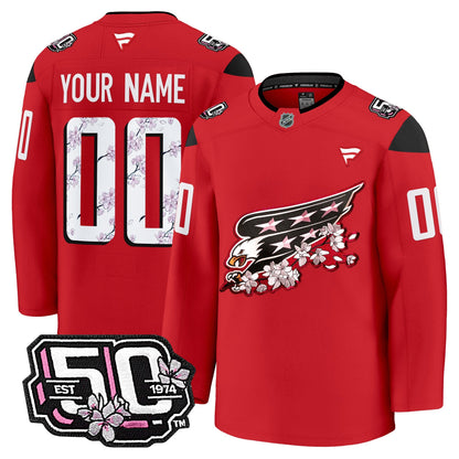 Washington Capitals 50th Anniversary Cherry Blossom Premium Custom Jersey - All Stitched