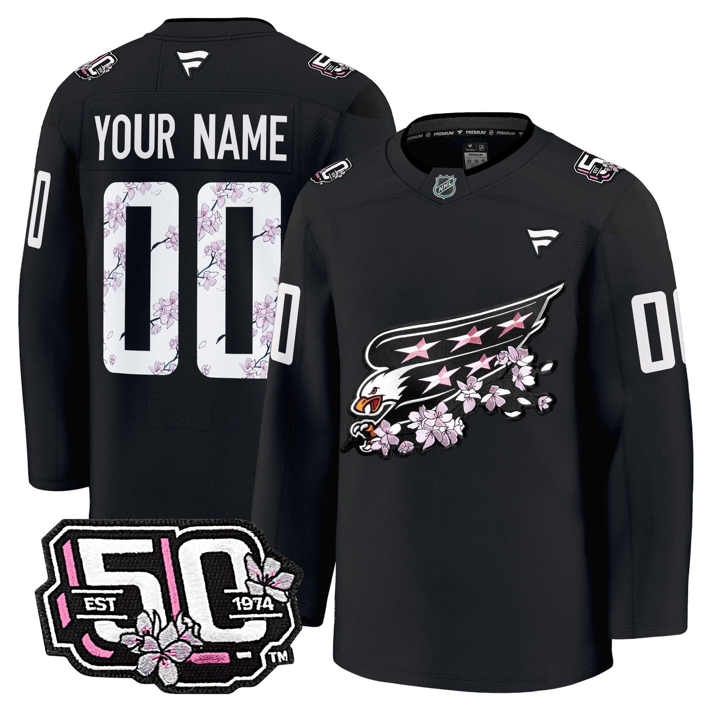 Washington Capitals 50th Anniversary Cherry Blossom Premium Custom Jersey - All Stitched
