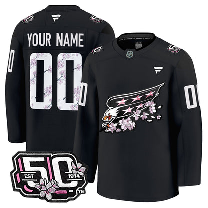 Washington Capitals 50th Anniversary Cherry Blossom Premium Custom Jersey - All Stitched