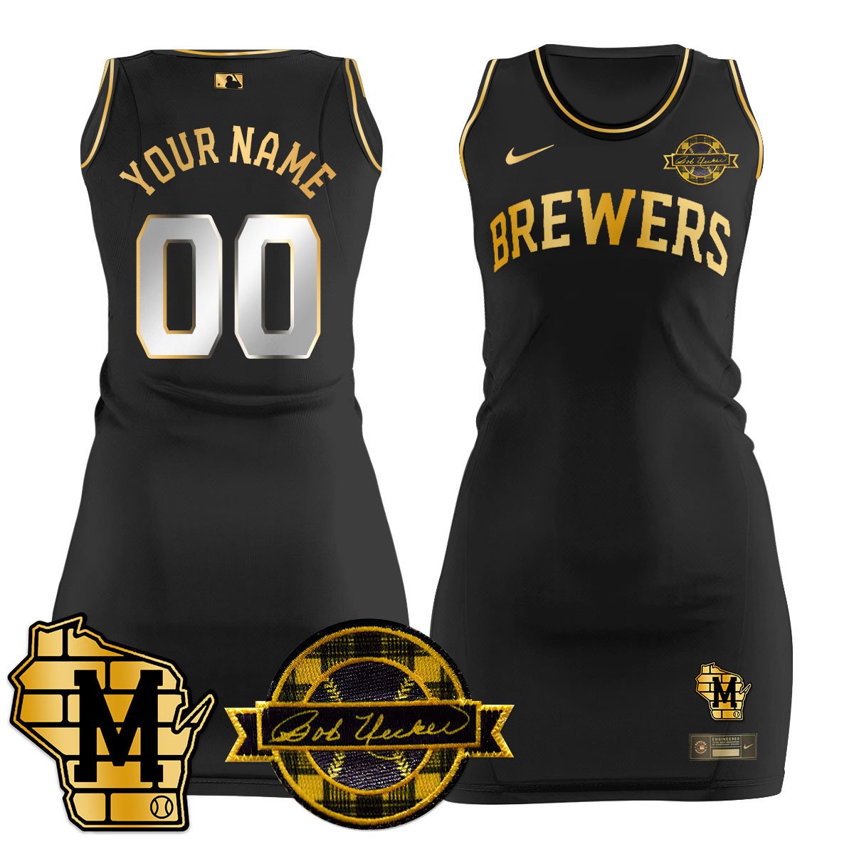 Custom Name/Number Milwaukee Brewers Limited Jersey Dress - Bob Uecker Patch - All Stitched