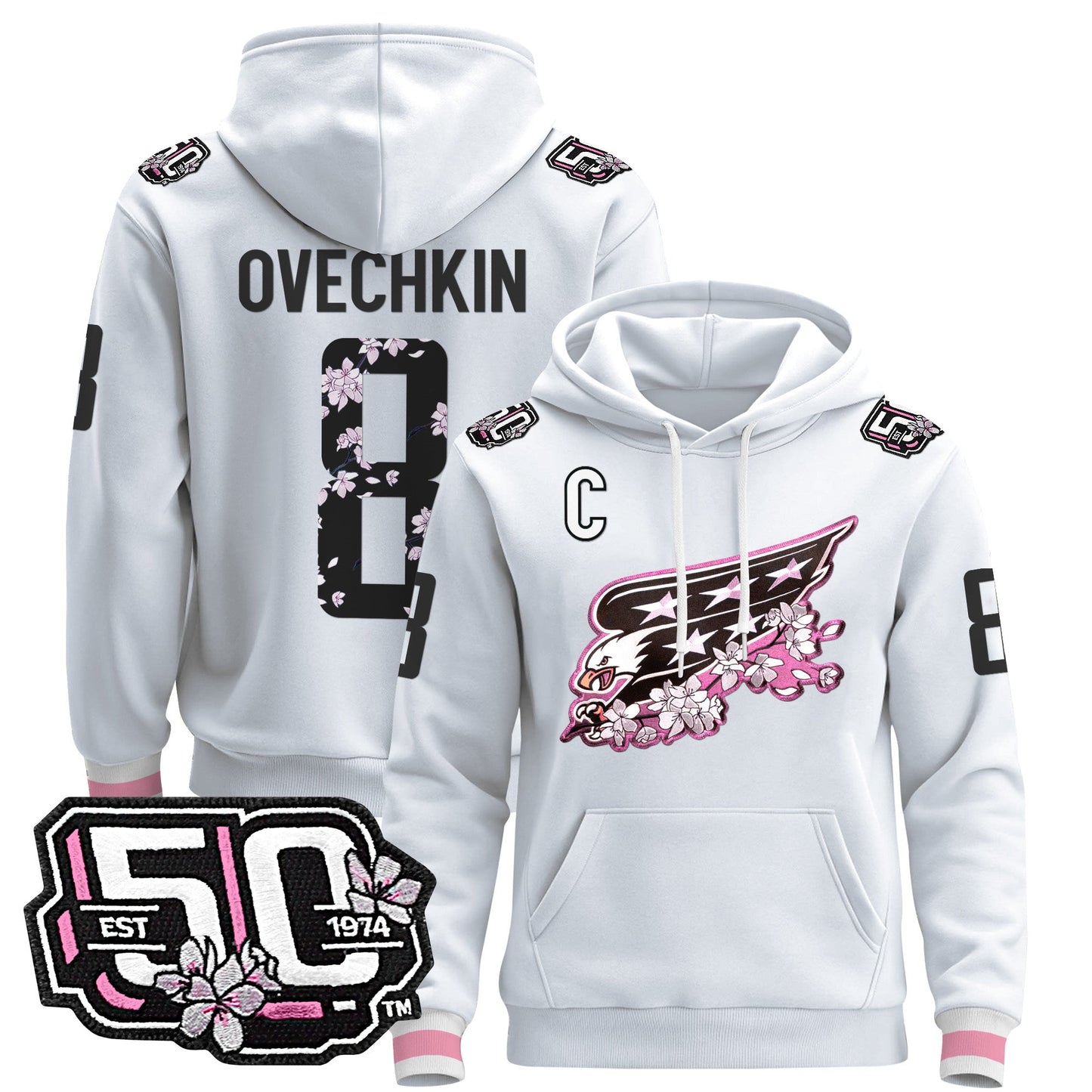 Men's Washington Capitals 50th Anniversary Cherry Blossom Pullover Hoodie - All Stitched