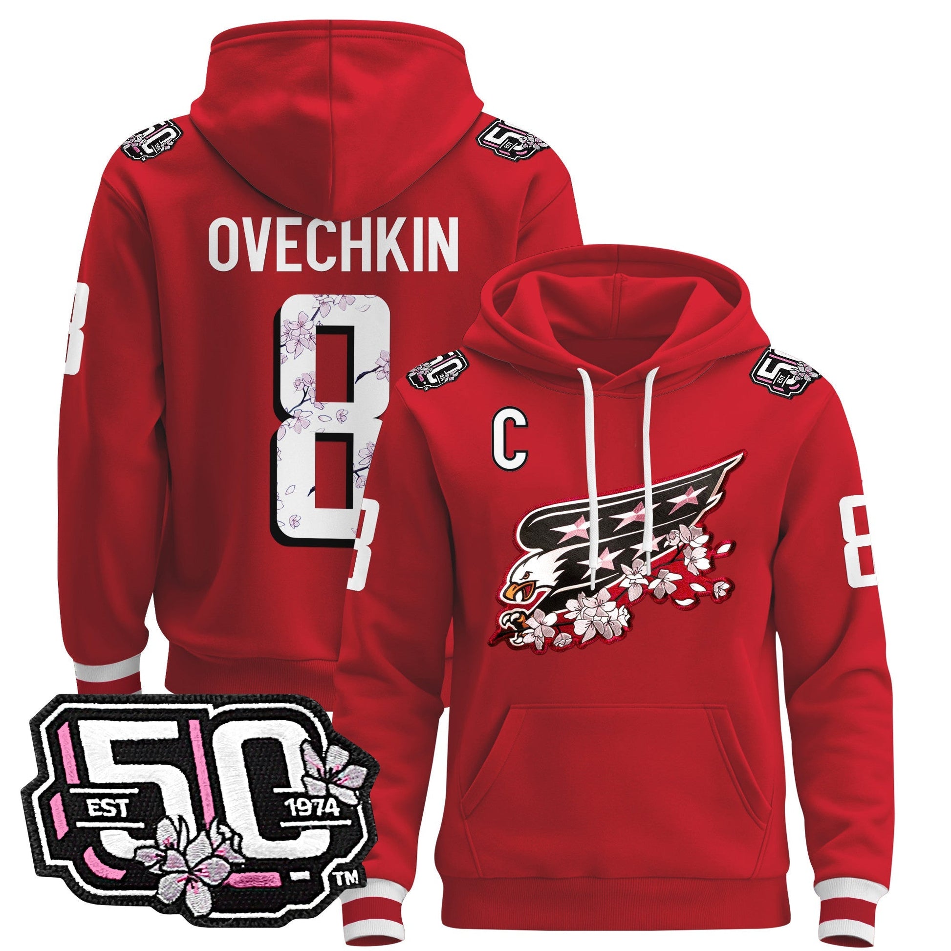 Men's Washington Capitals 50th Anniversary Cherry Blossom Pullover Hoodie - All Stitched