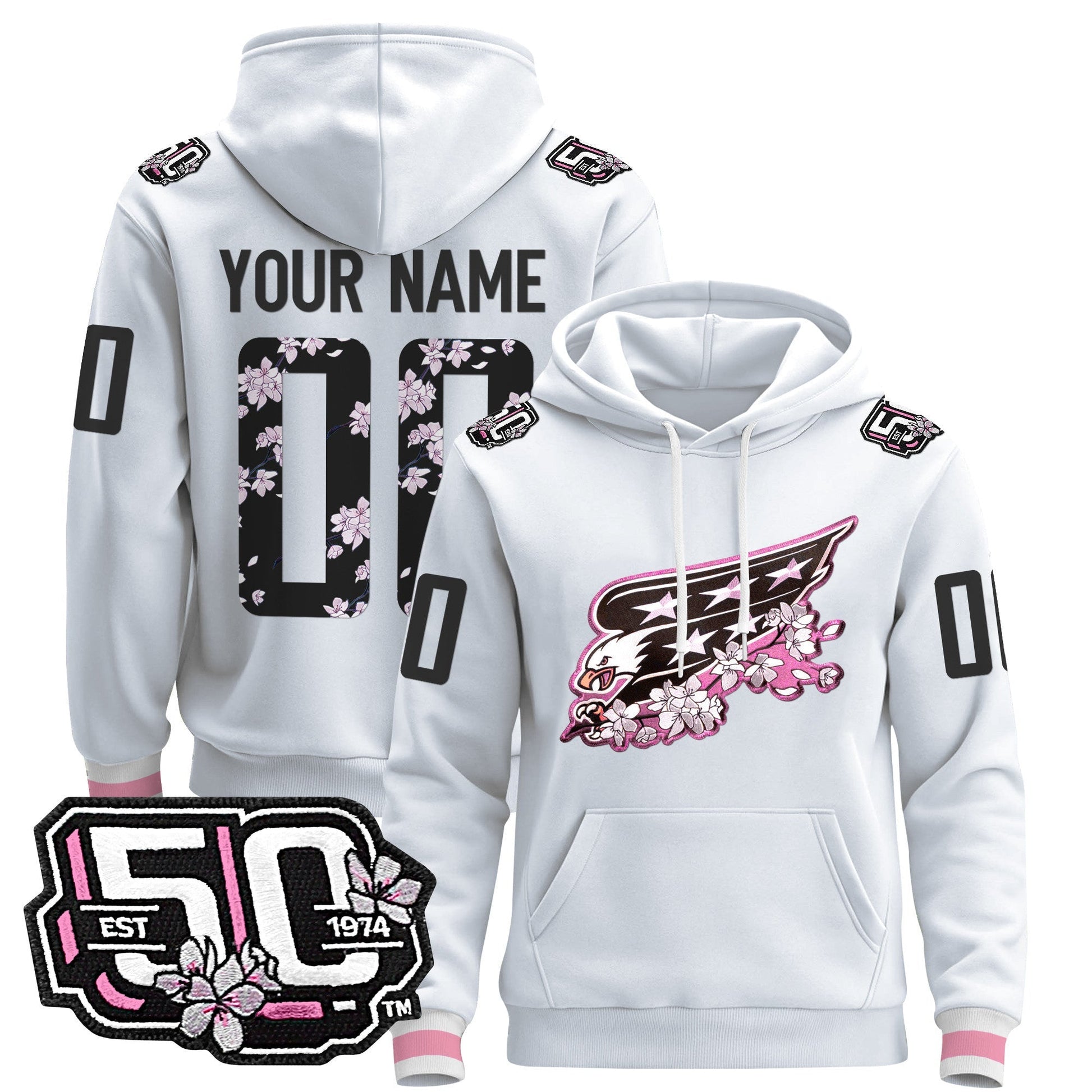 Washington Capitals 50th Anniversary Cherry Blossom Custom Pullover Hoodie - All Stitched