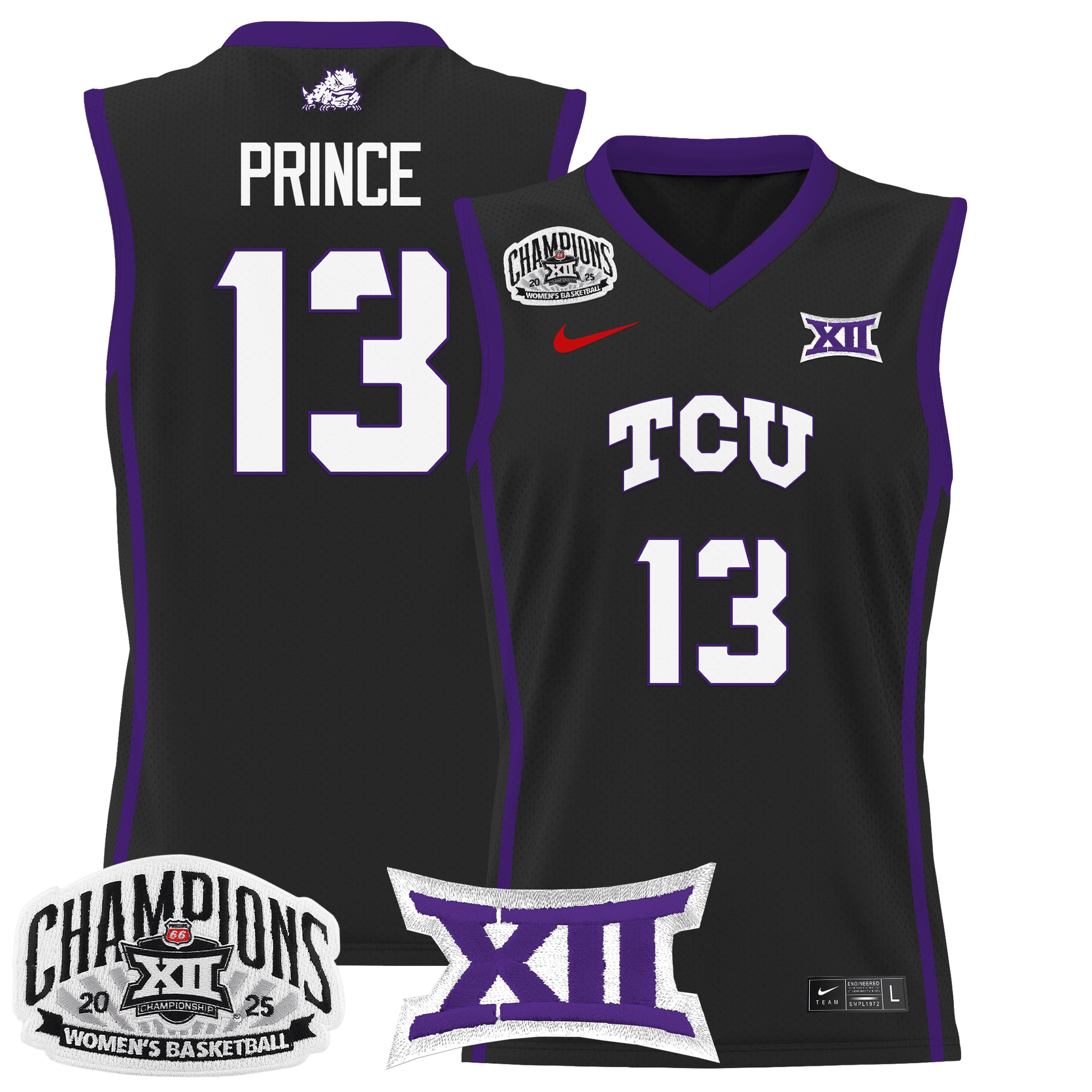 Men's Size - TCU Horned Frogs 2025 BIG 12 Women's Conference Tournament Champions Lightweight Basketball Jersey - All Stitched