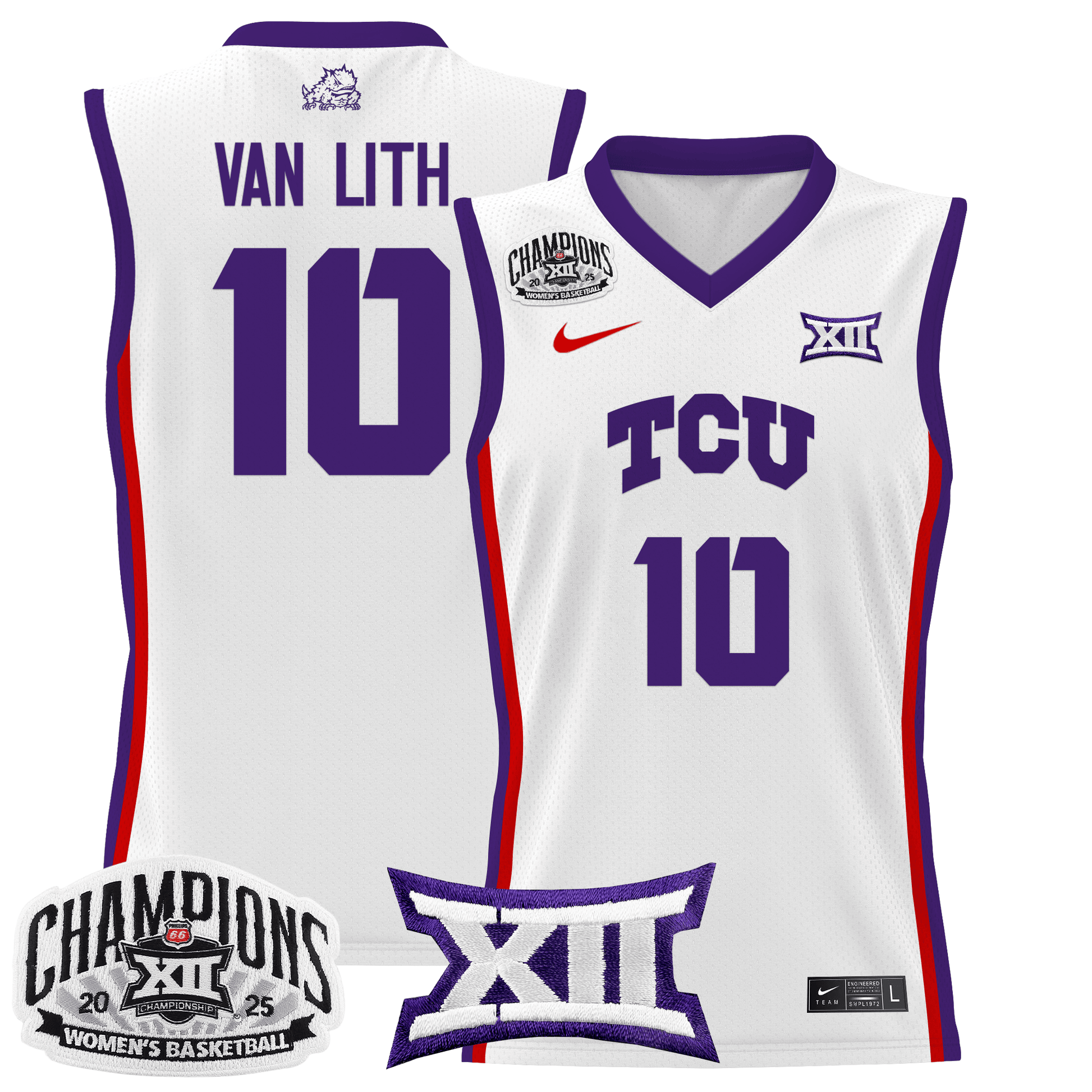 Men's Size - TCU Horned Frogs 2025 BIG 12 Women's Conference Tournament Champions Lightweight Basketball Jersey - All Stitched
