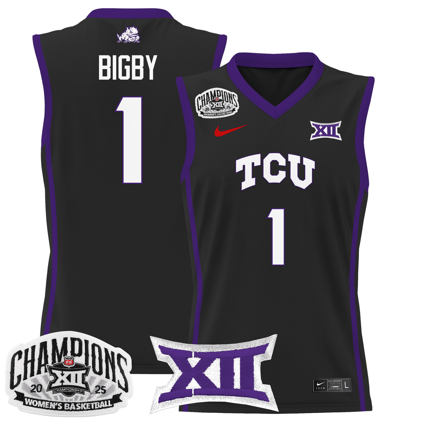 Men's Size - TCU Horned Frogs 2025 BIG 12 Women's Conference Tournament Champions Lightweight Basketball Jersey - All Stitched