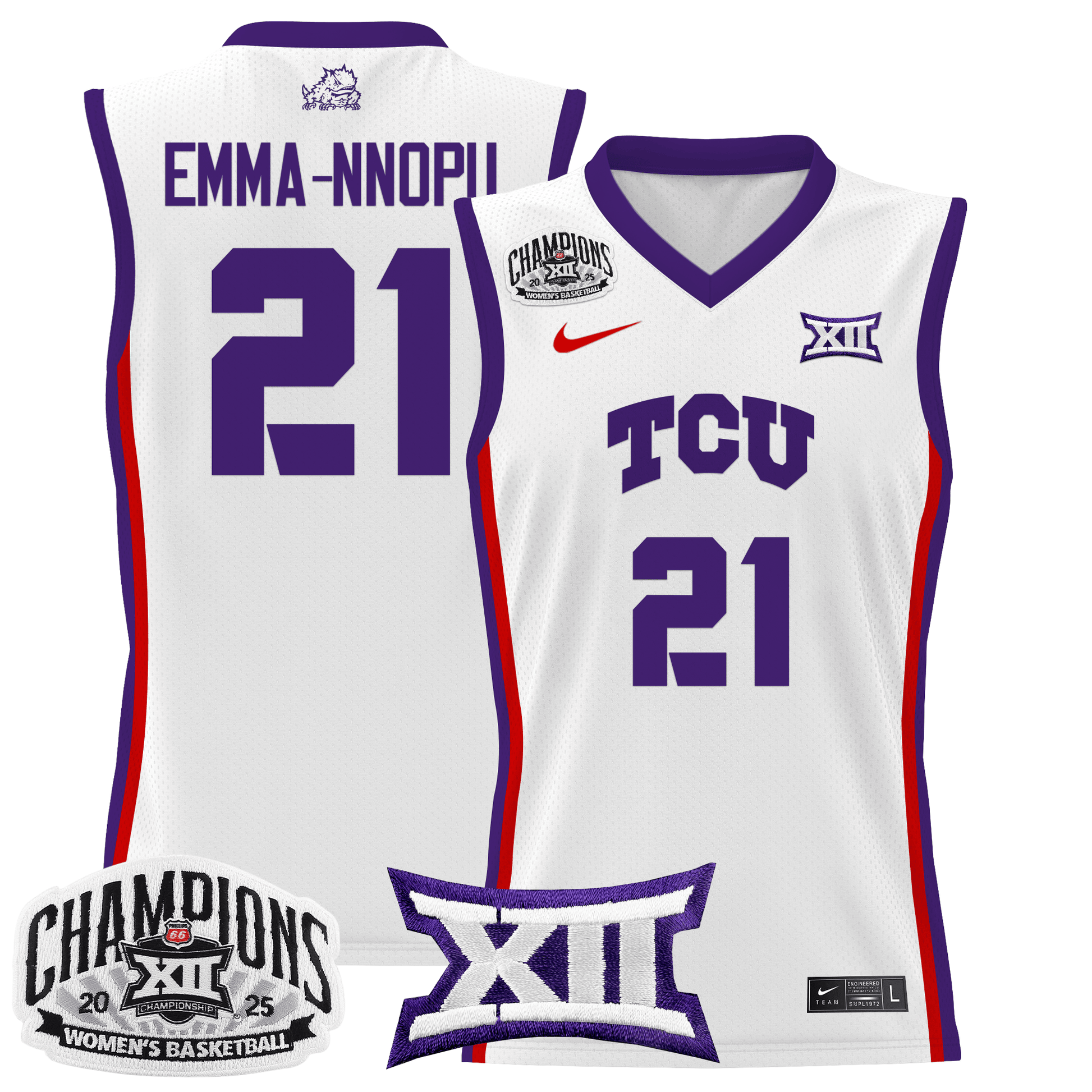 Men's Size - TCU Horned Frogs 2025 BIG 12 Women's Conference Tournament Champions Lightweight Basketball Jersey - All Stitched
