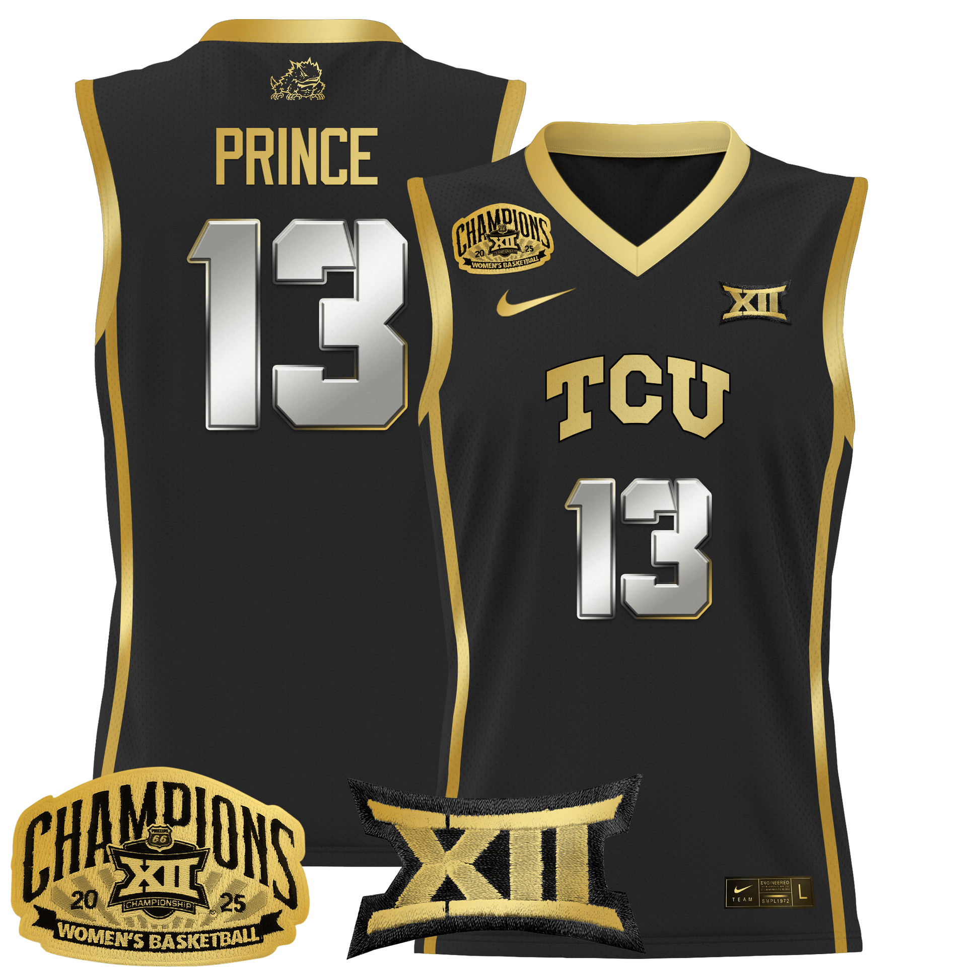 Men's Size - TCU Horned Frogs 2025 BIG 12 Women's Conference Tournament Champions Lightweight Basketball Jersey - All Stitched
