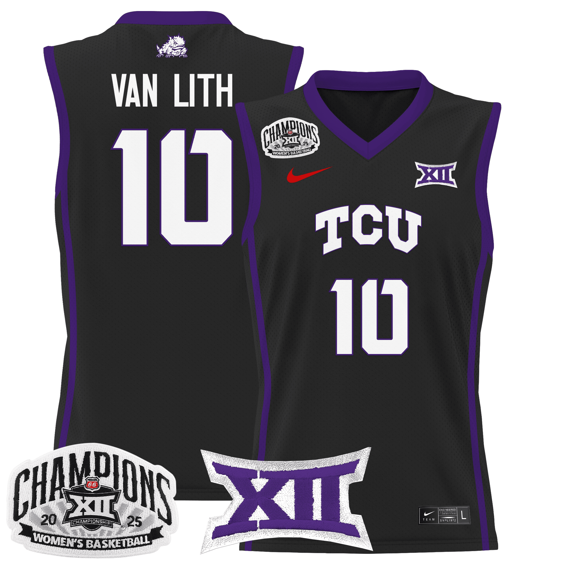 Men's Size - TCU Horned Frogs 2025 BIG 12 Women's Conference Tournament Champions Lightweight Basketball Jersey - All Stitched