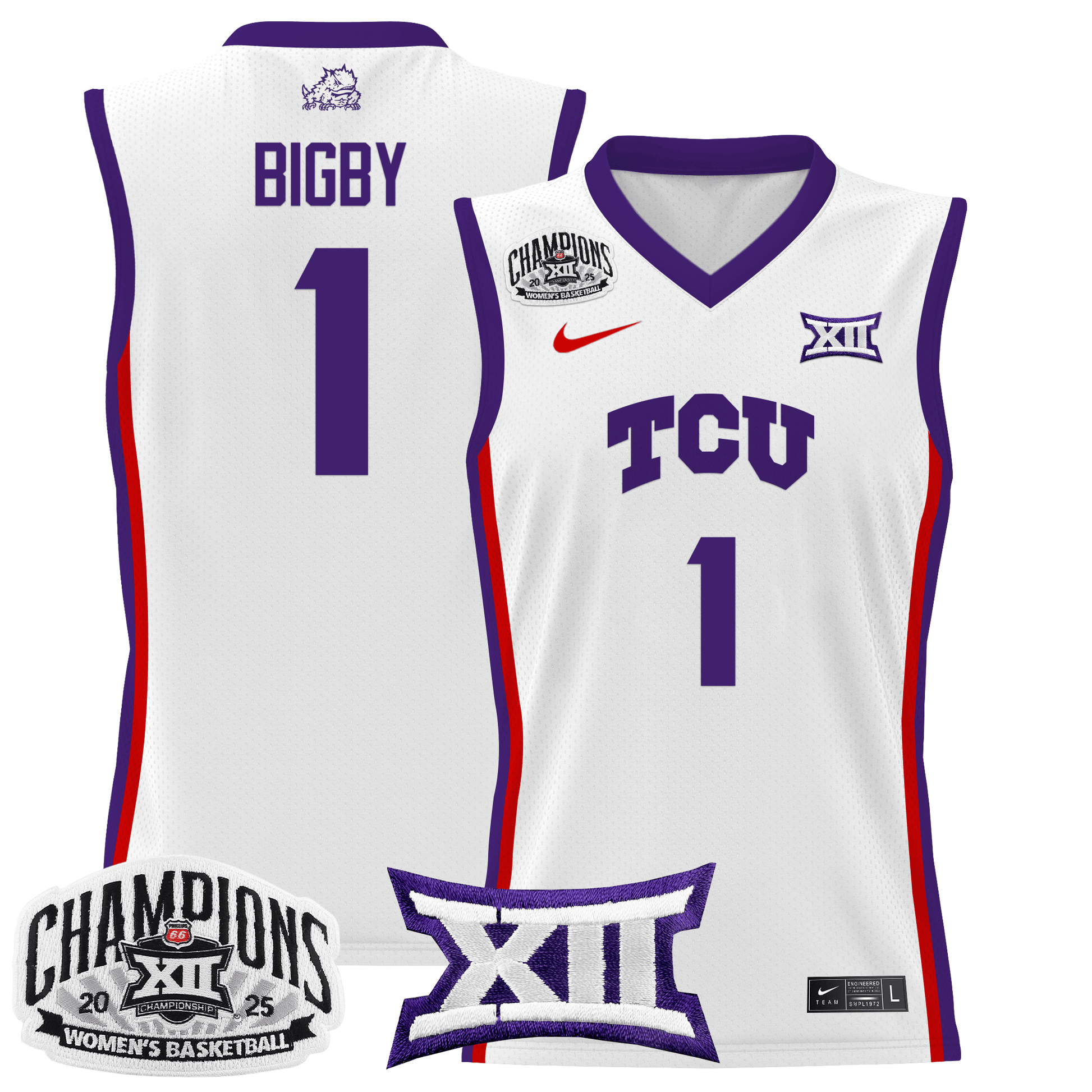 Men's Size - TCU Horned Frogs 2025 BIG 12 Women's Conference Tournament Champions Lightweight Basketball Jersey - All Stitched