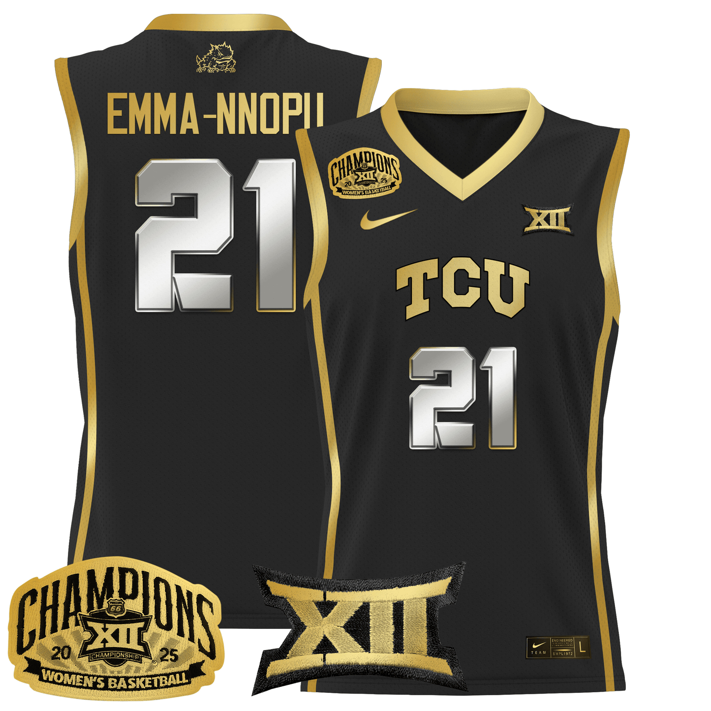 Men's Size - TCU Horned Frogs 2025 BIG 12 Women's Conference Tournament Champions Lightweight Basketball Jersey - All Stitched