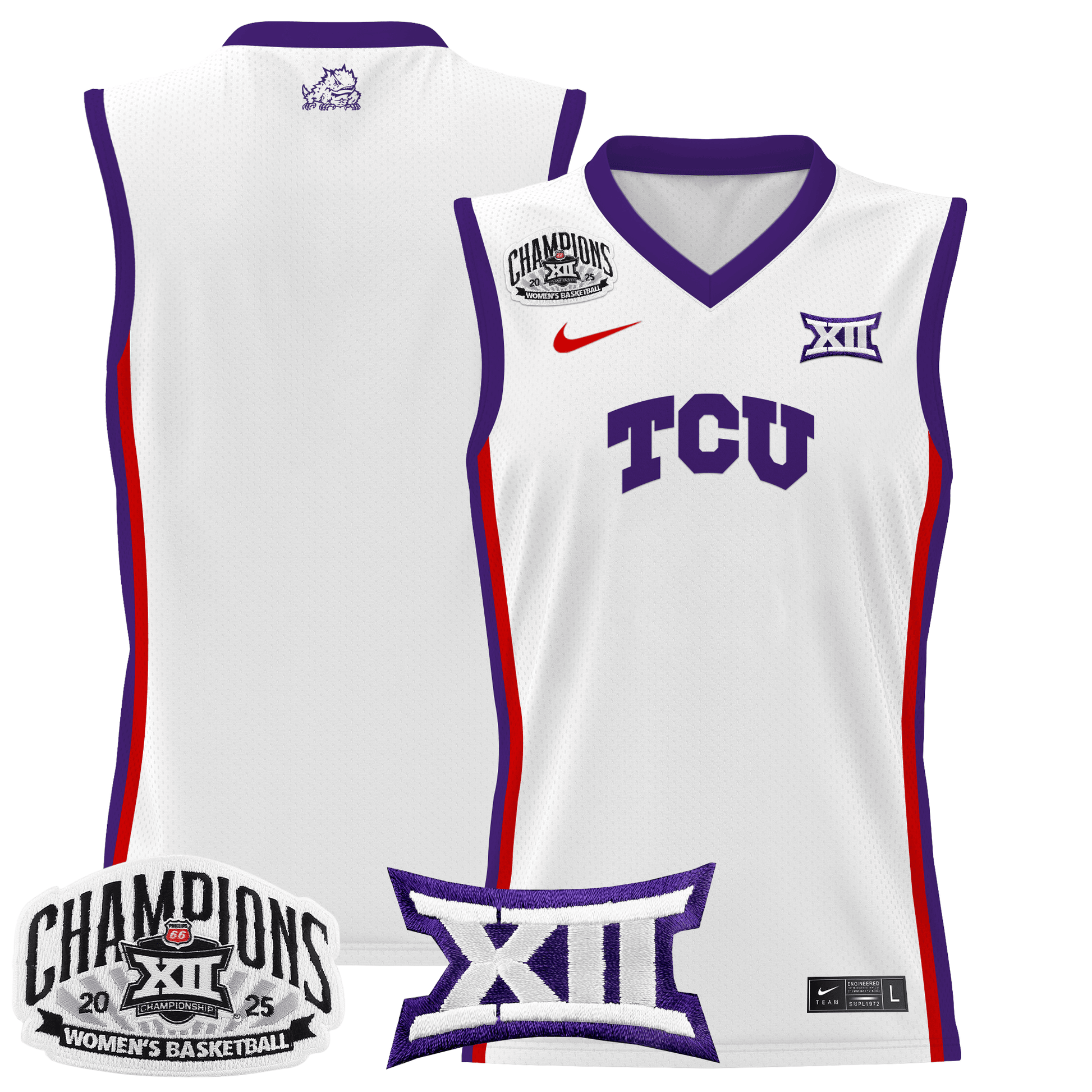 Men's Size - TCU Horned Frogs 2025 BIG 12 Women's Conference Tournament Champions Lightweight Basketball Jersey - All Stitched