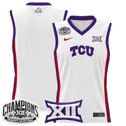 Men's Size - TCU Horned Frogs 2025 BIG 12 Women's Conference Tournament Champions Lightweight Basketball Jersey - All Stitched