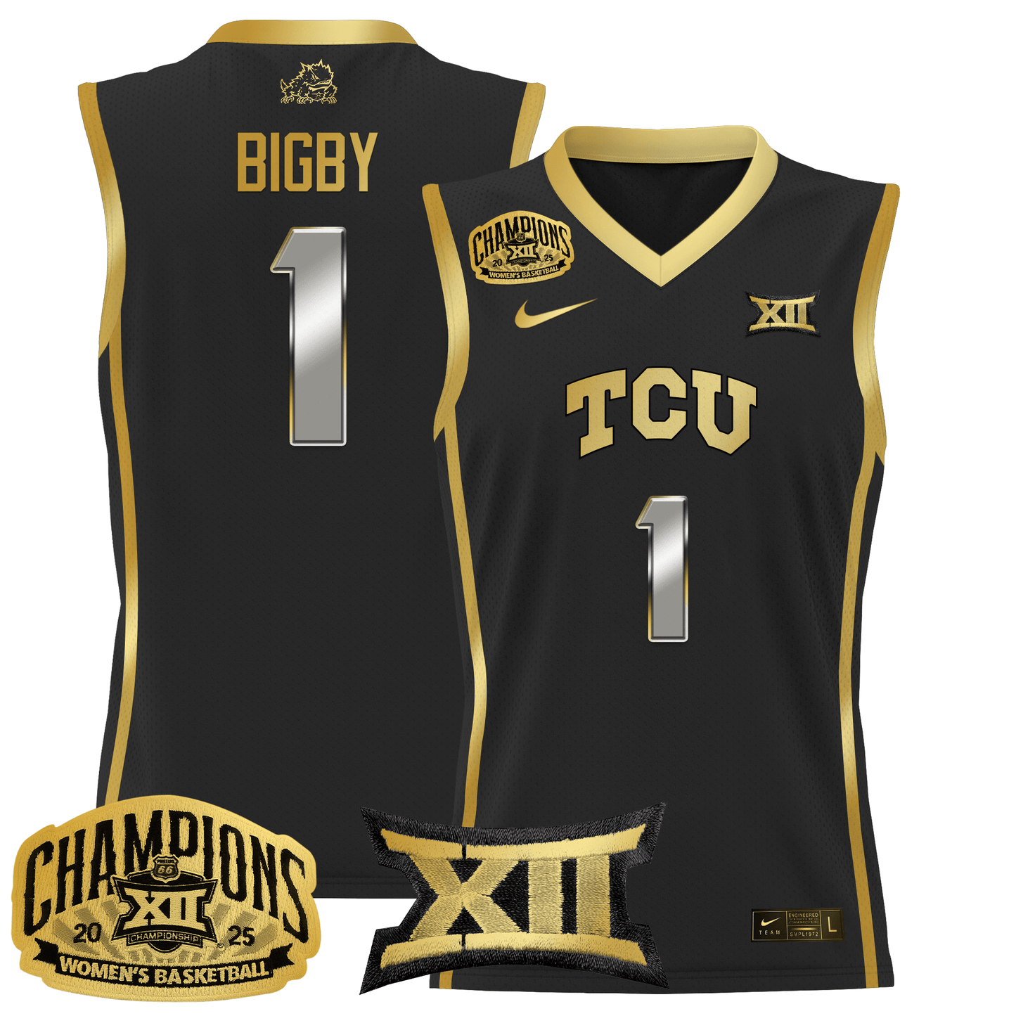 Men's Size - TCU Horned Frogs 2025 BIG 12 Women's Conference Tournament Champions Lightweight Basketball Jersey - All Stitched