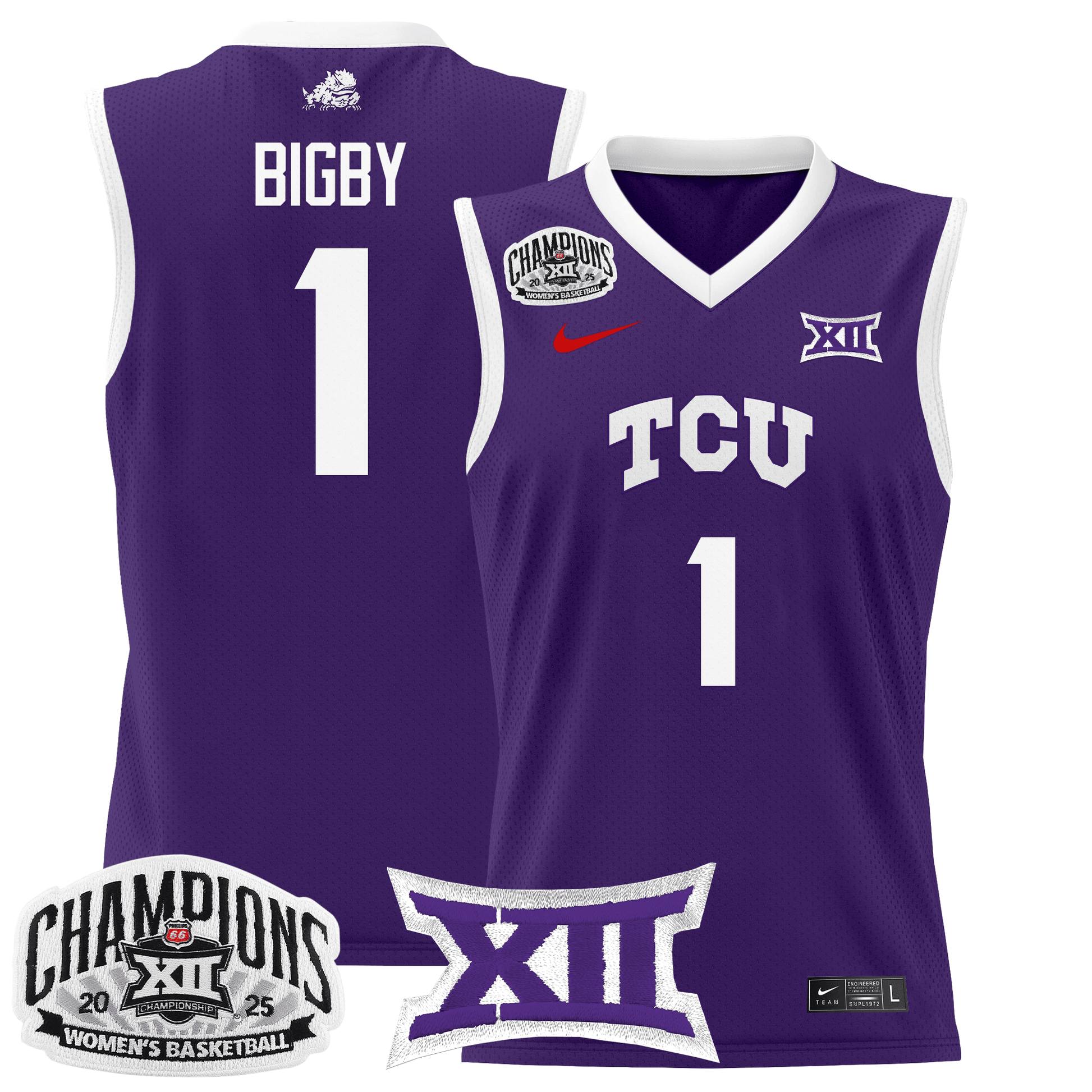 Men's Size - TCU Horned Frogs 2025 BIG 12 Women's Conference Tournament Champions Lightweight Basketball Jersey - All Stitched