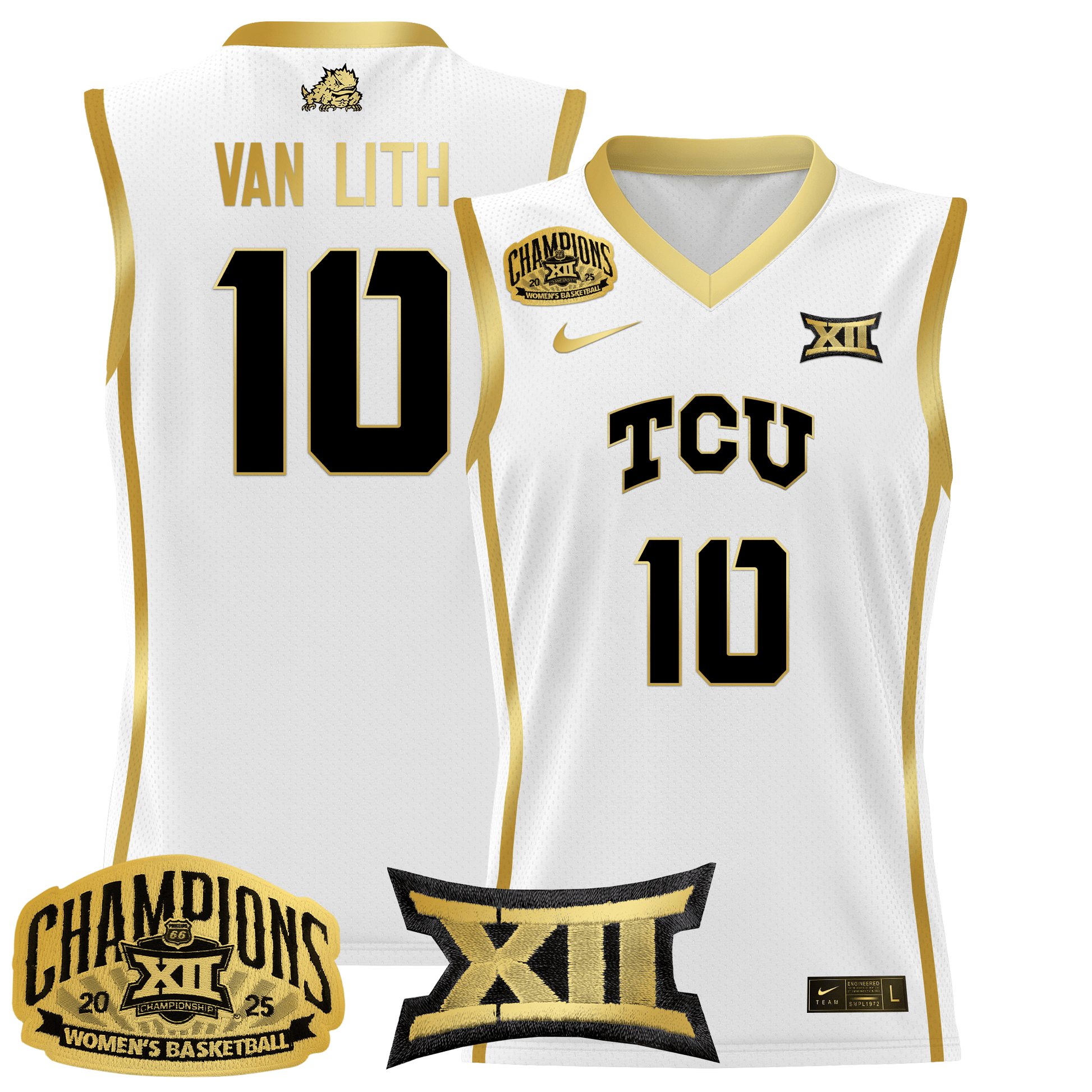 Men's Size - TCU Horned Frogs 2025 BIG 12 Women's Conference Tournament Champions Lightweight Basketball Jersey - All Stitched