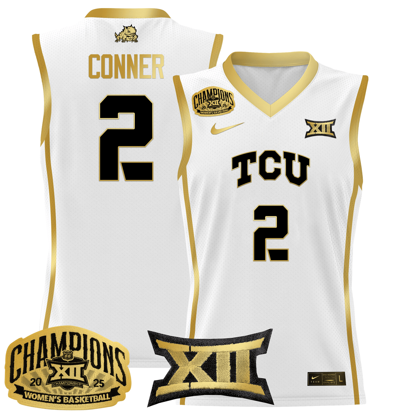 Men's Size - TCU Horned Frogs 2025 BIG 12 Women's Conference Tournament Champions Lightweight Basketball Jersey - All Stitched