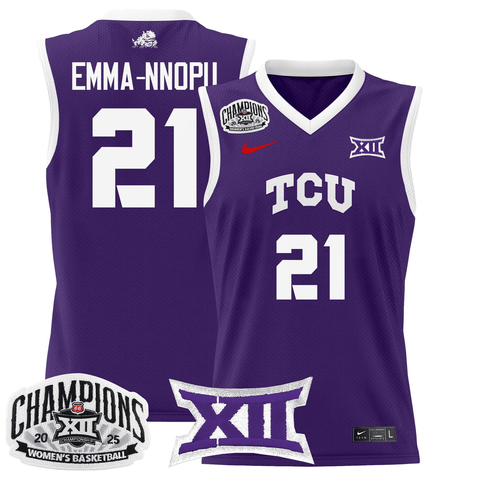 Men's Size - TCU Horned Frogs 2025 BIG 12 Women's Conference Tournament Champions Lightweight Basketball Jersey - All Stitched