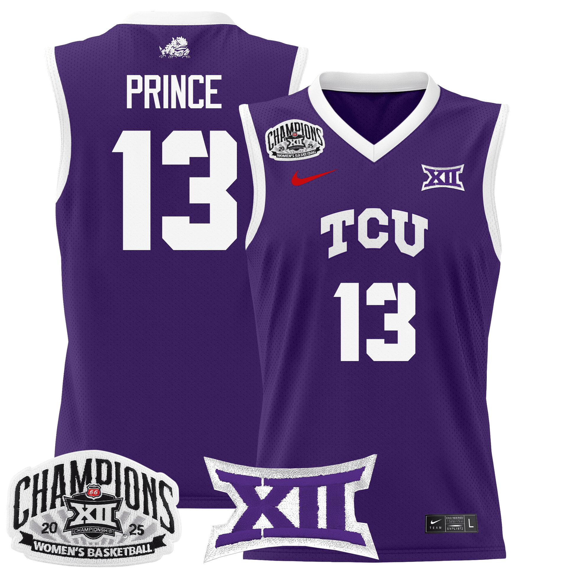 Men's Size - TCU Horned Frogs 2025 BIG 12 Women's Conference Tournament Champions Lightweight Basketball Jersey - All Stitched