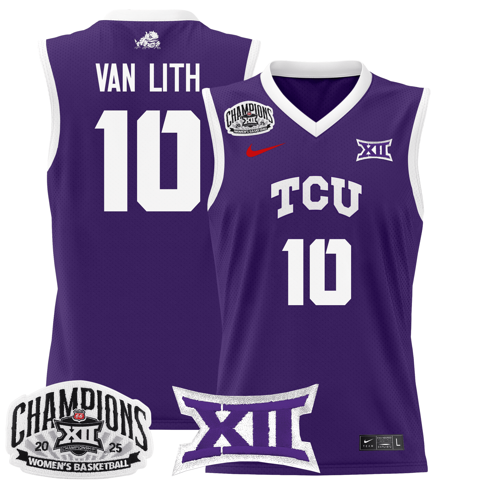 Men's Size - TCU Horned Frogs 2025 BIG 12 Women's Conference Tournament Champions Lightweight Basketball Jersey - All Stitched